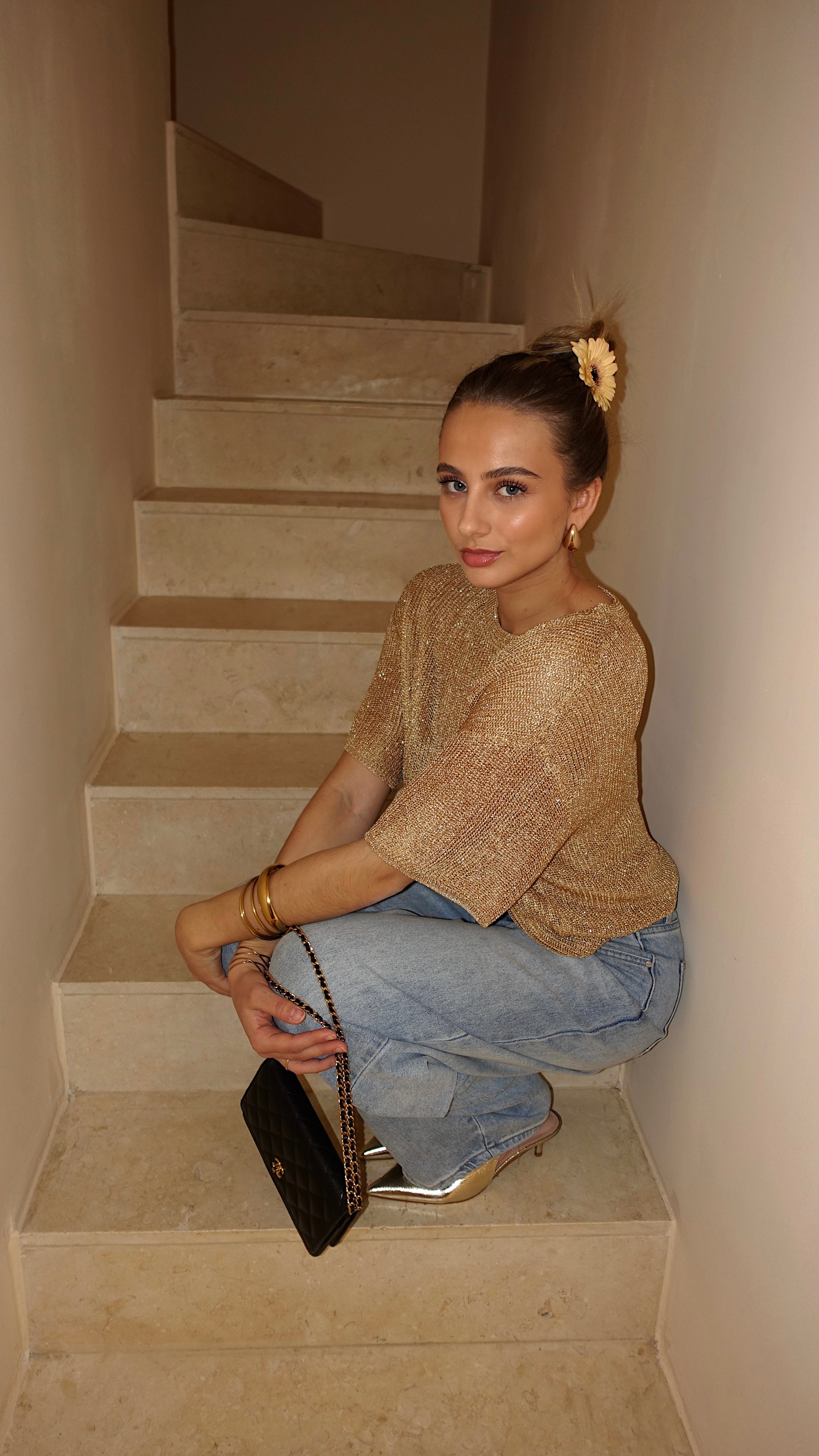 T SHIRT MAILLE LUMIE - MOUTARDE