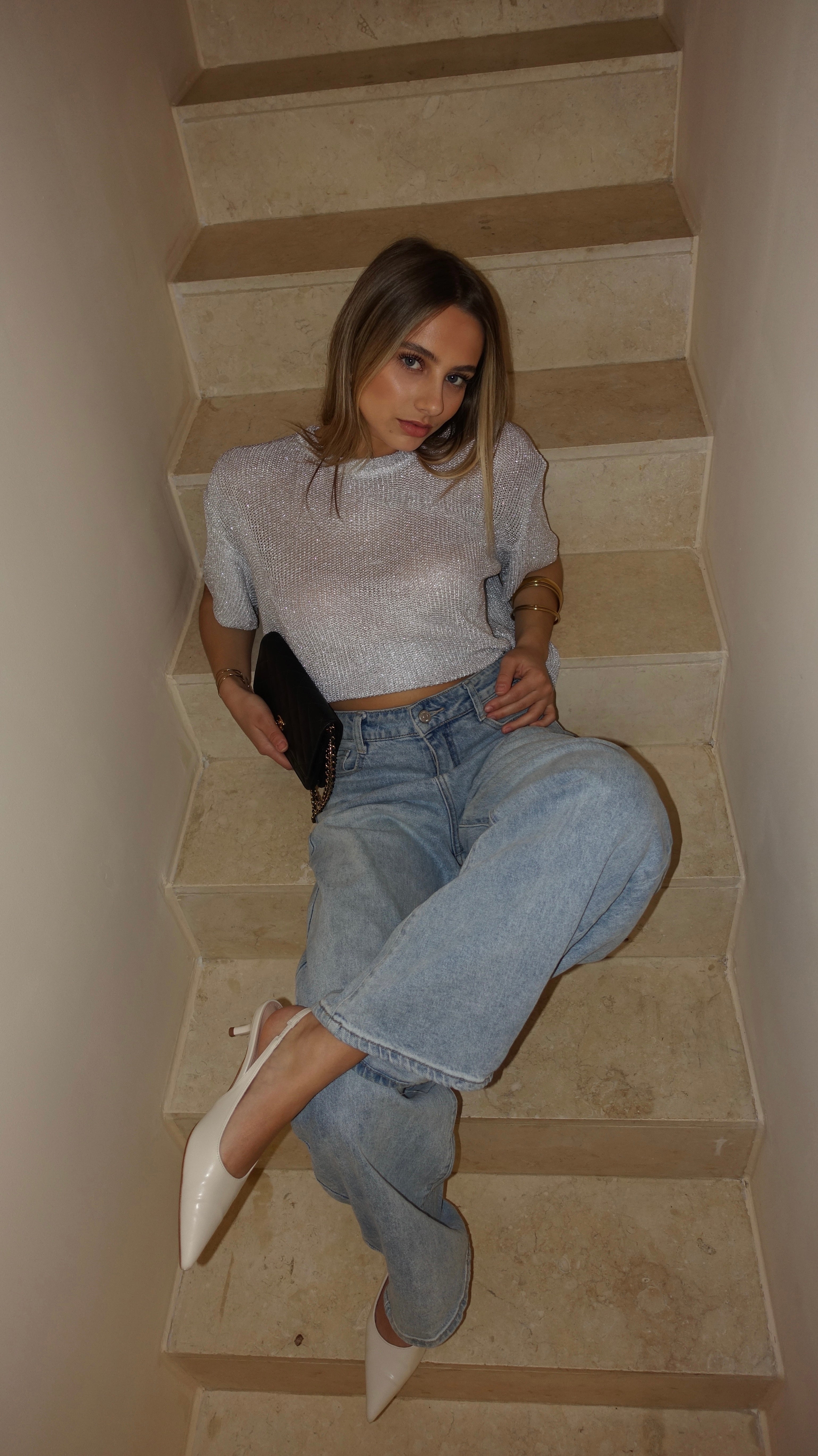 T SHIRT MAILLE LUMIE - BLANC ARGENTE