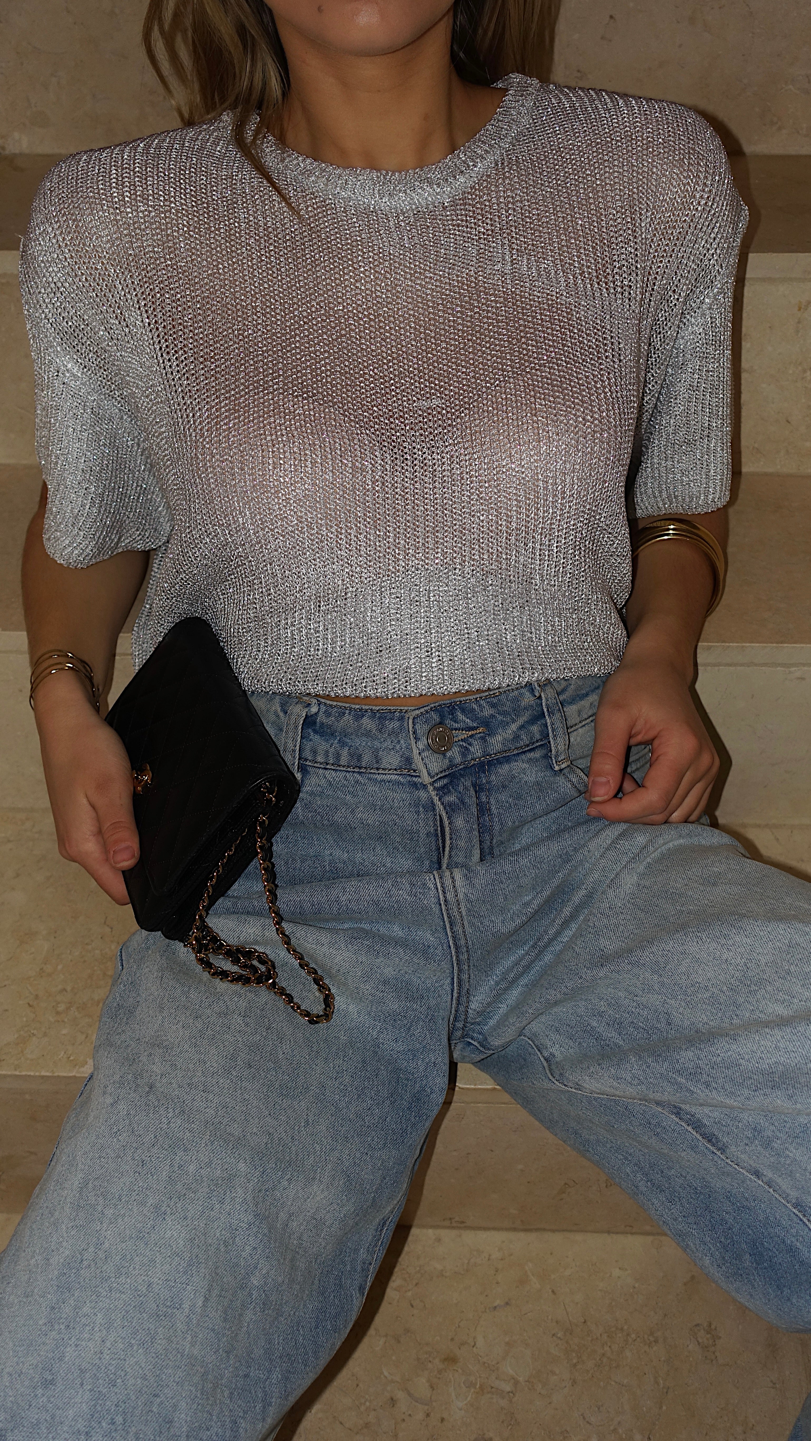 T SHIRT MAILLE LUMIE - BLANC ARGENTE