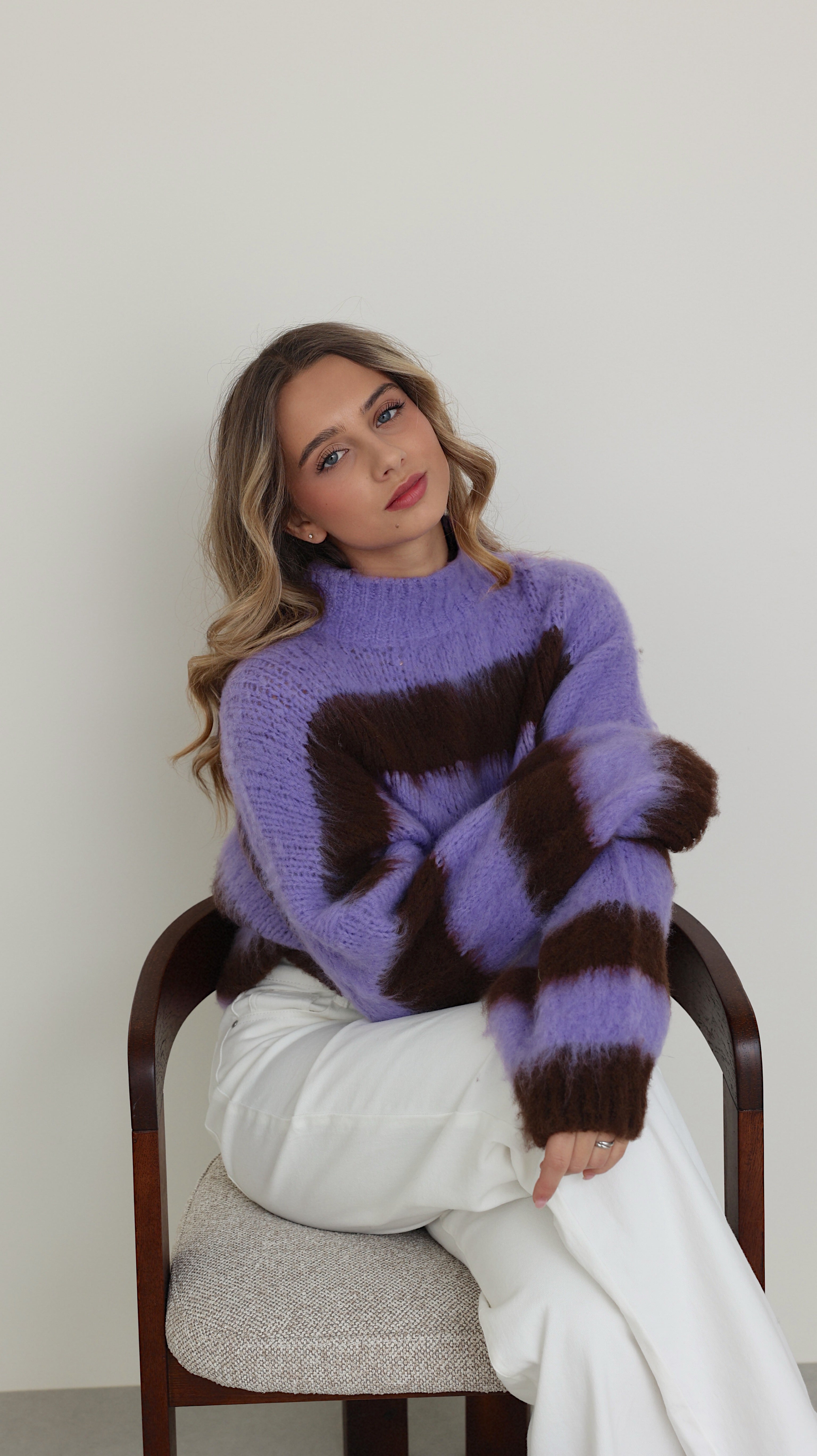 PULL AVA - VIOLET ET MARRON