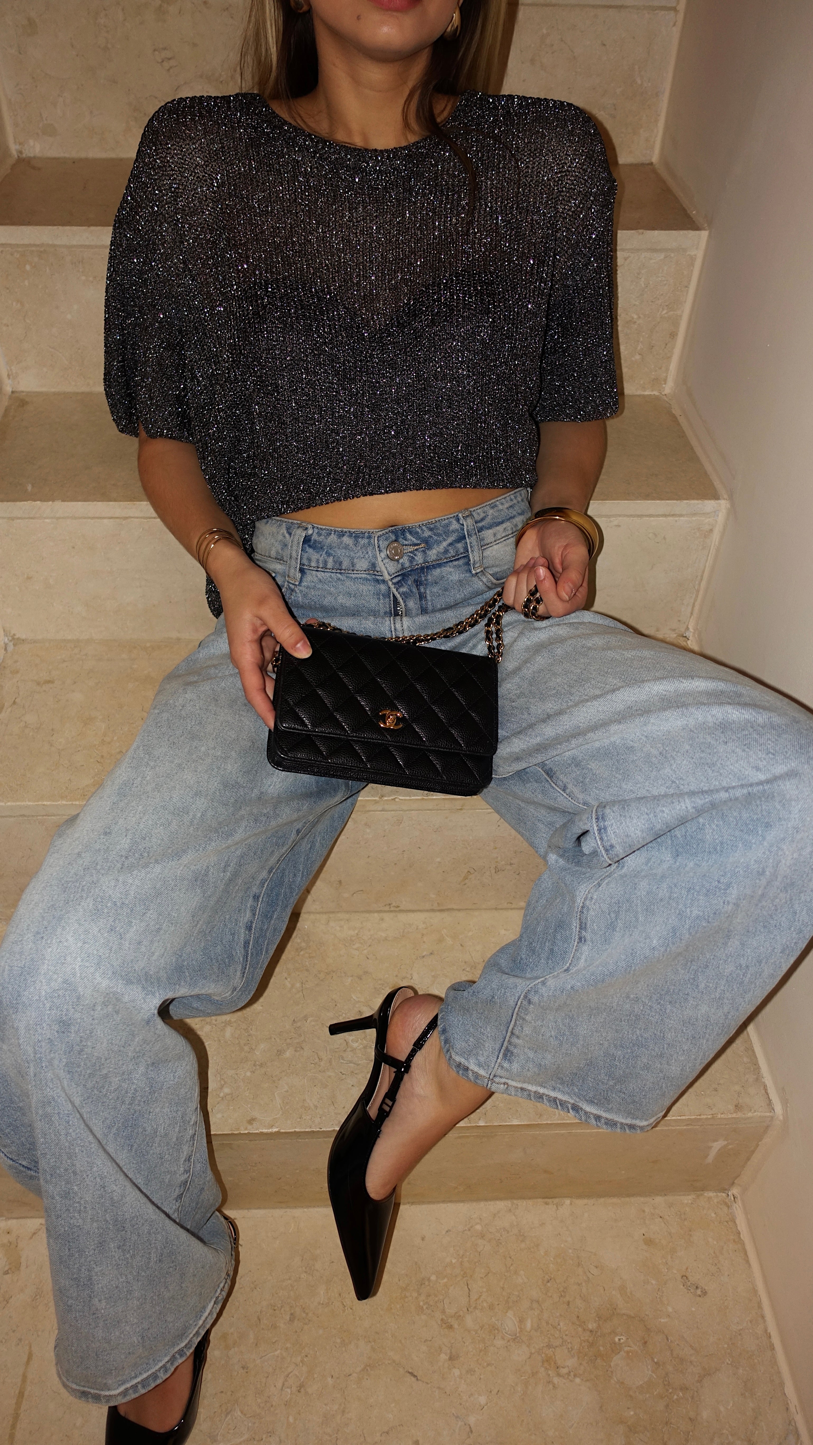 T SHIRT MAILLE LUMIE - NOIR