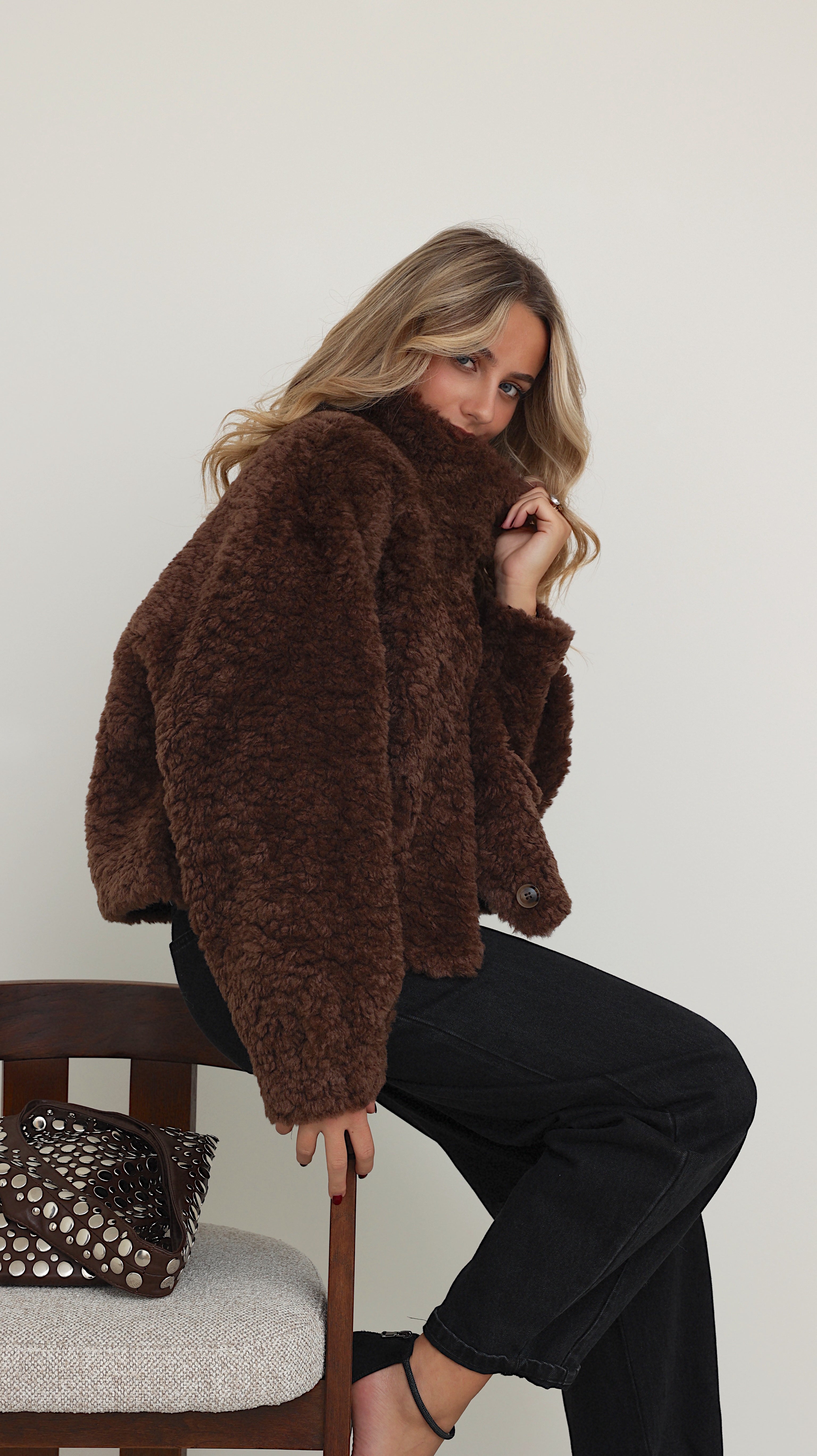 MIRELLE JACKET WITH HIGH COLLAR - CHOCO