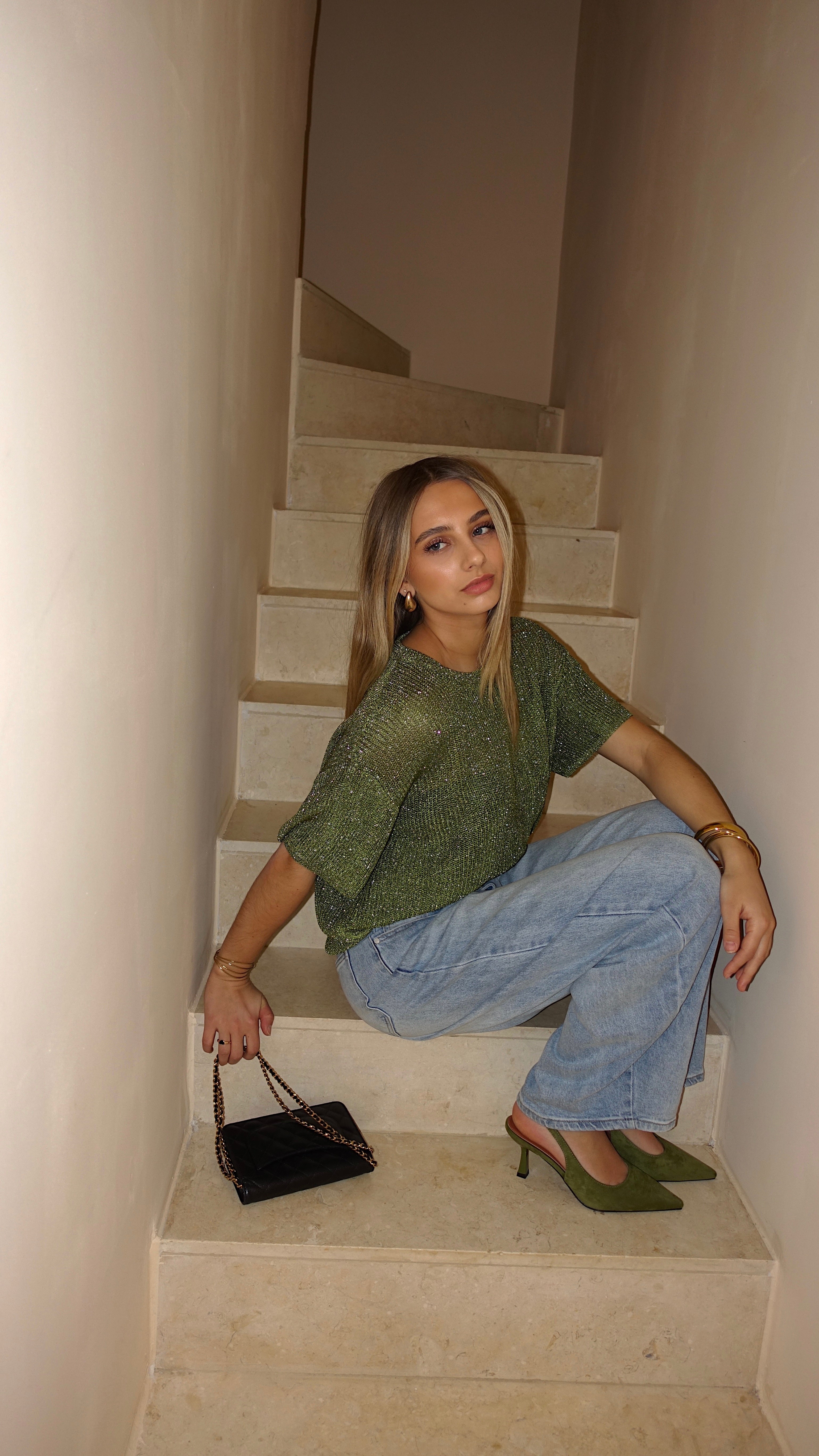 T SHIRT MAILLE LUMIE - VERT OLIVE