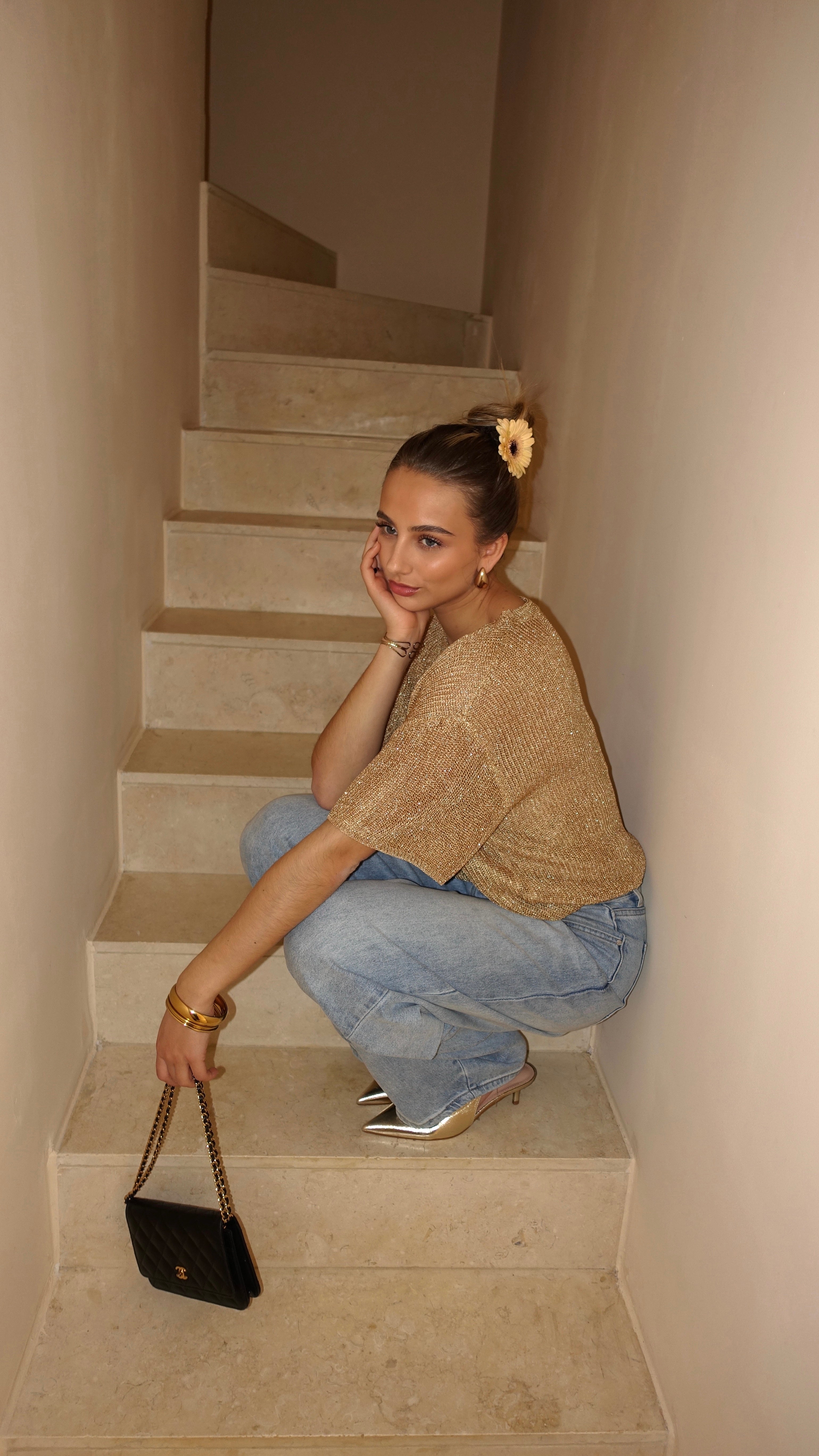 T SHIRT MAILLE LUMIE - MOUTARDE