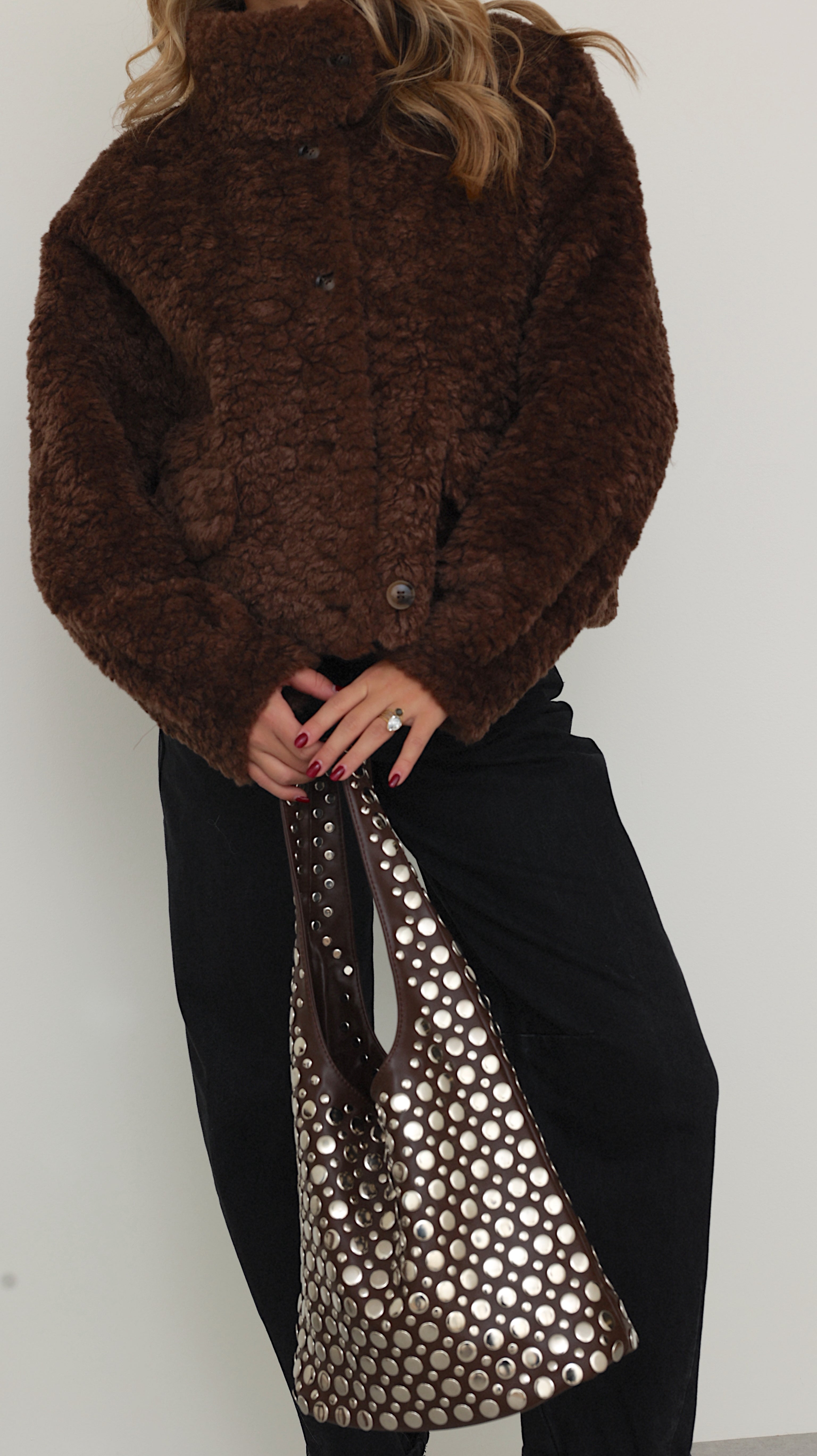 MIRELLE JACKET WITH HIGH COLLAR - CHOCO