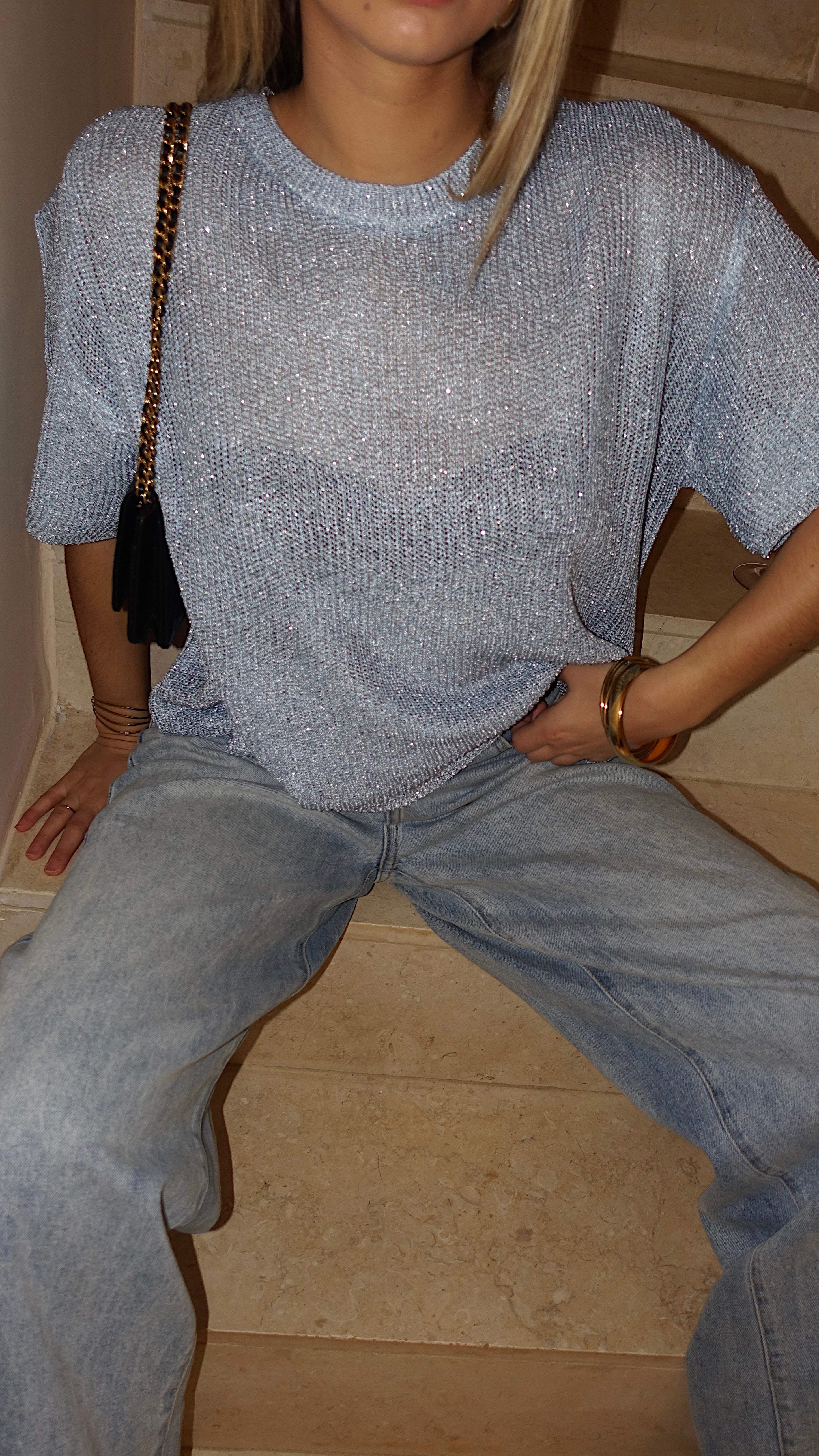 T SHIRT MAILLE LUMIE - BLEU CIEL