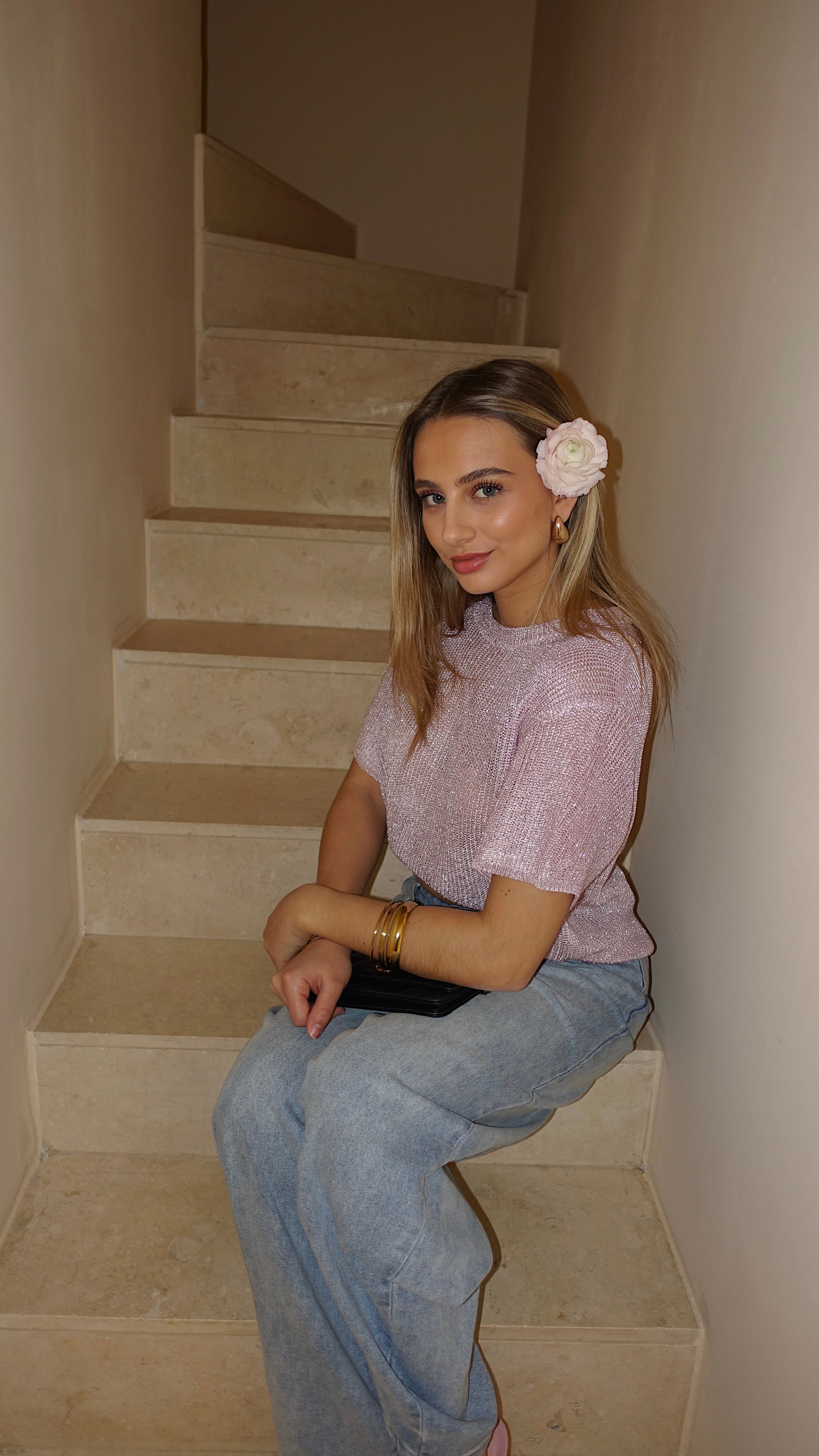 T SHIRT MAILLE LUMIE - ROSE CLAIR