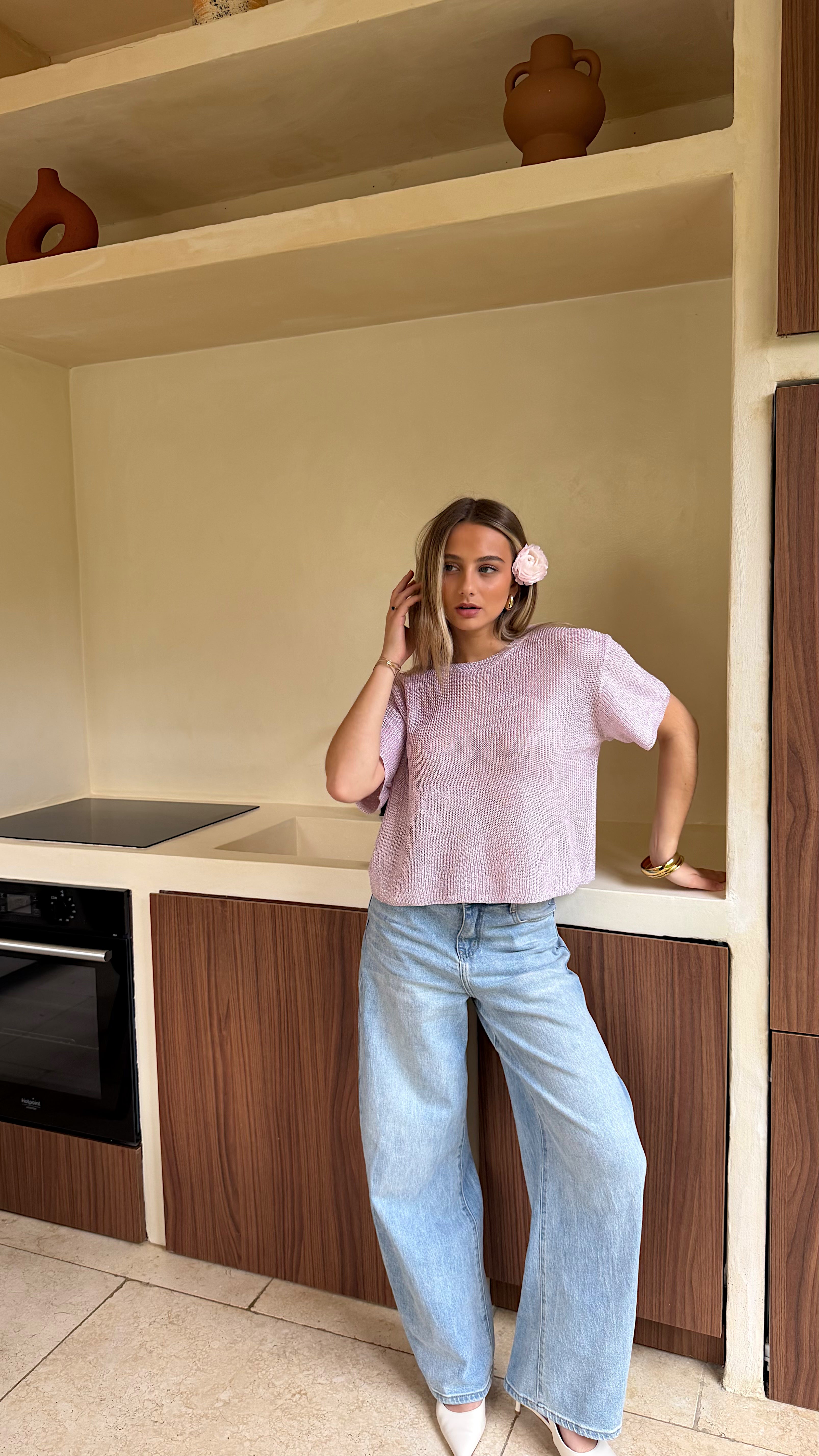 T SHIRT MAILLE LUMIE - ROSE CLAIR