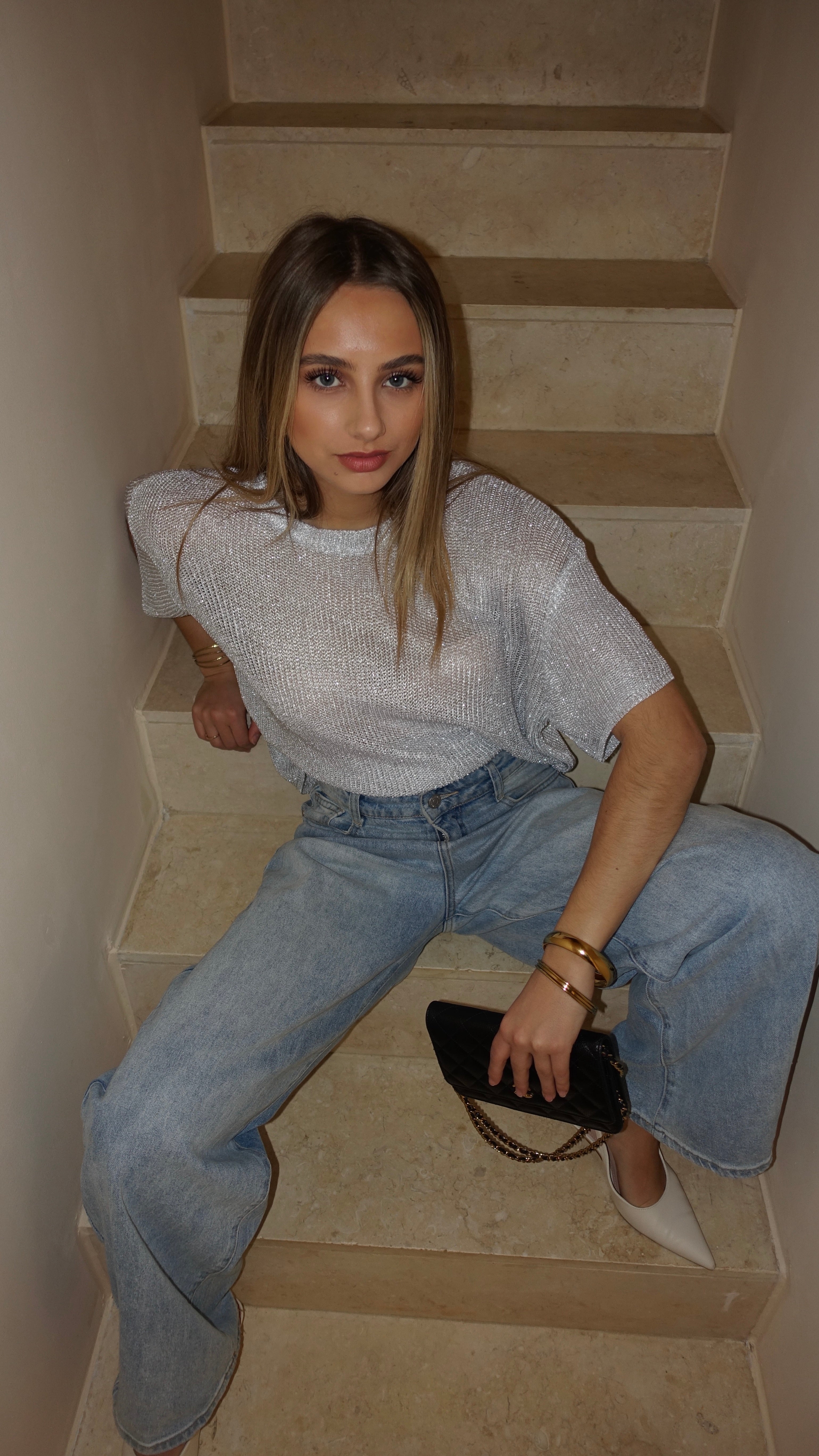 T SHIRT MAILLE LUMIE - BLANC ARGENTE