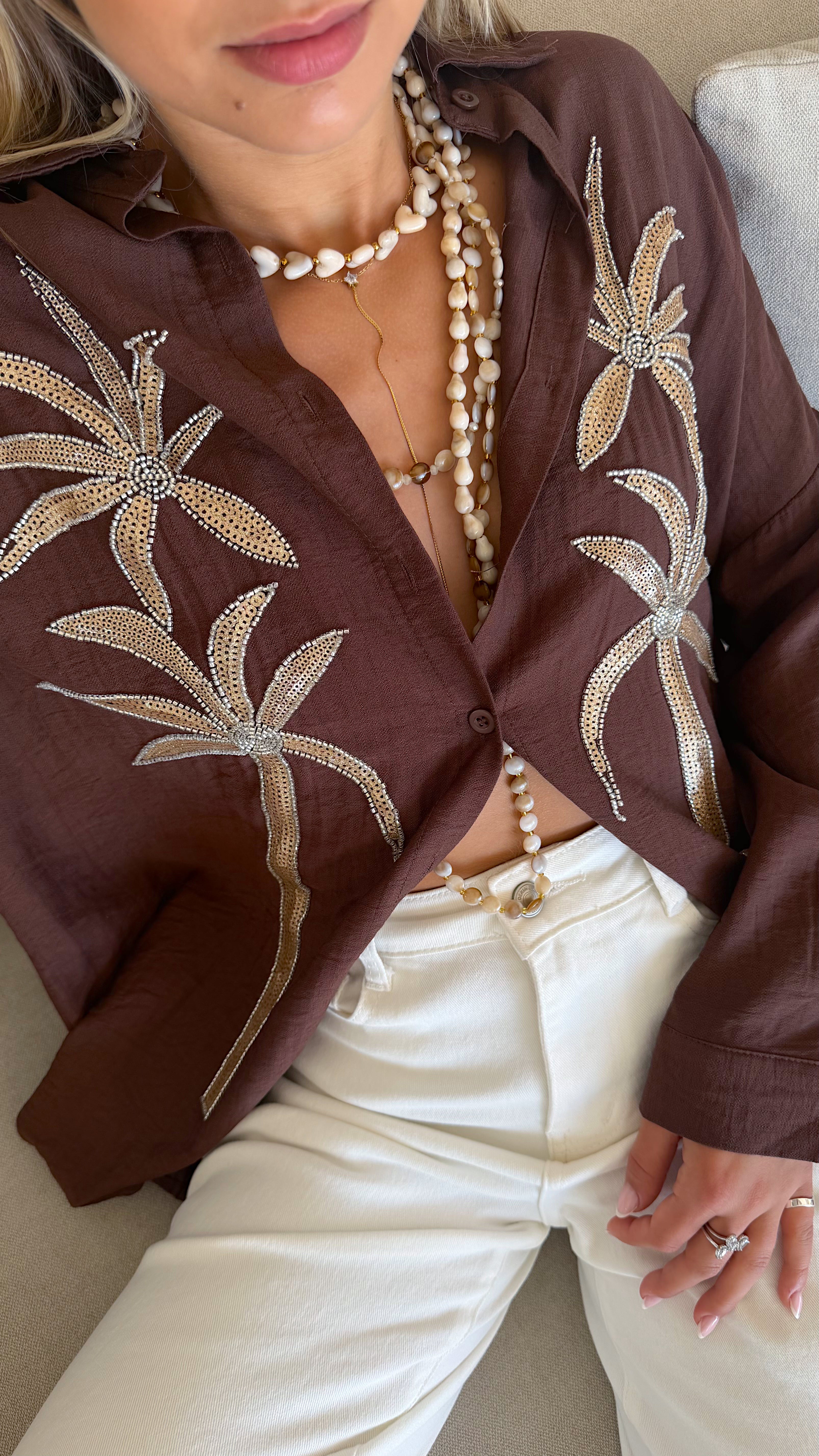 PALM TREE SHIRT - CHOCOLATE