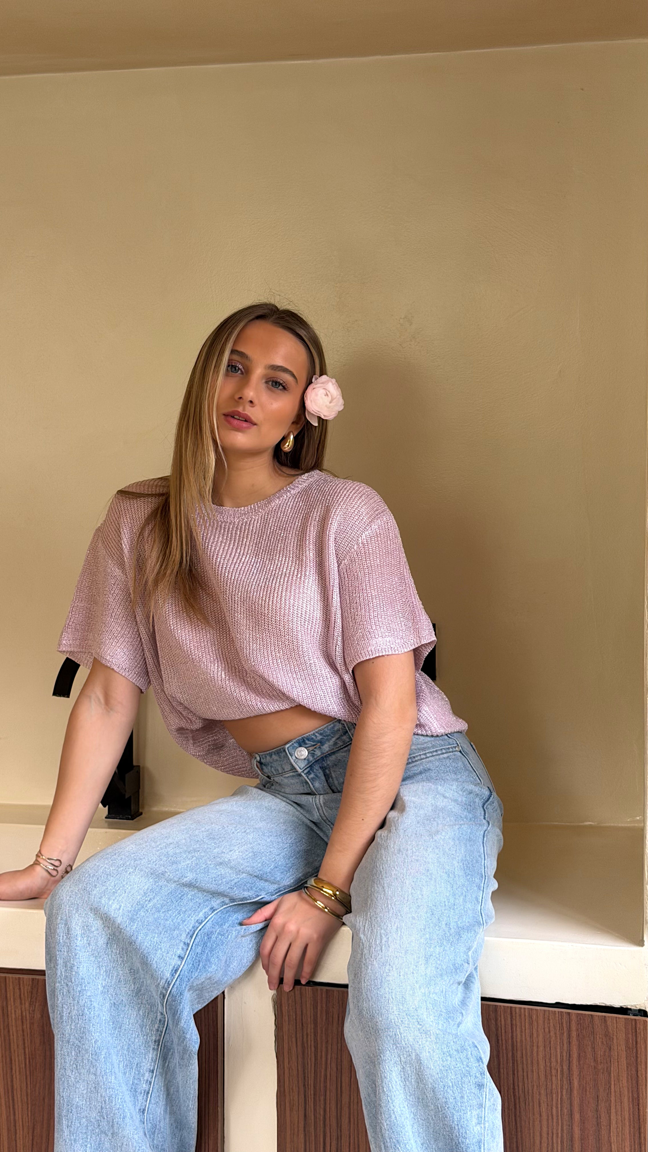 T SHIRT MAILLE LUMIE - ROSE CLAIR