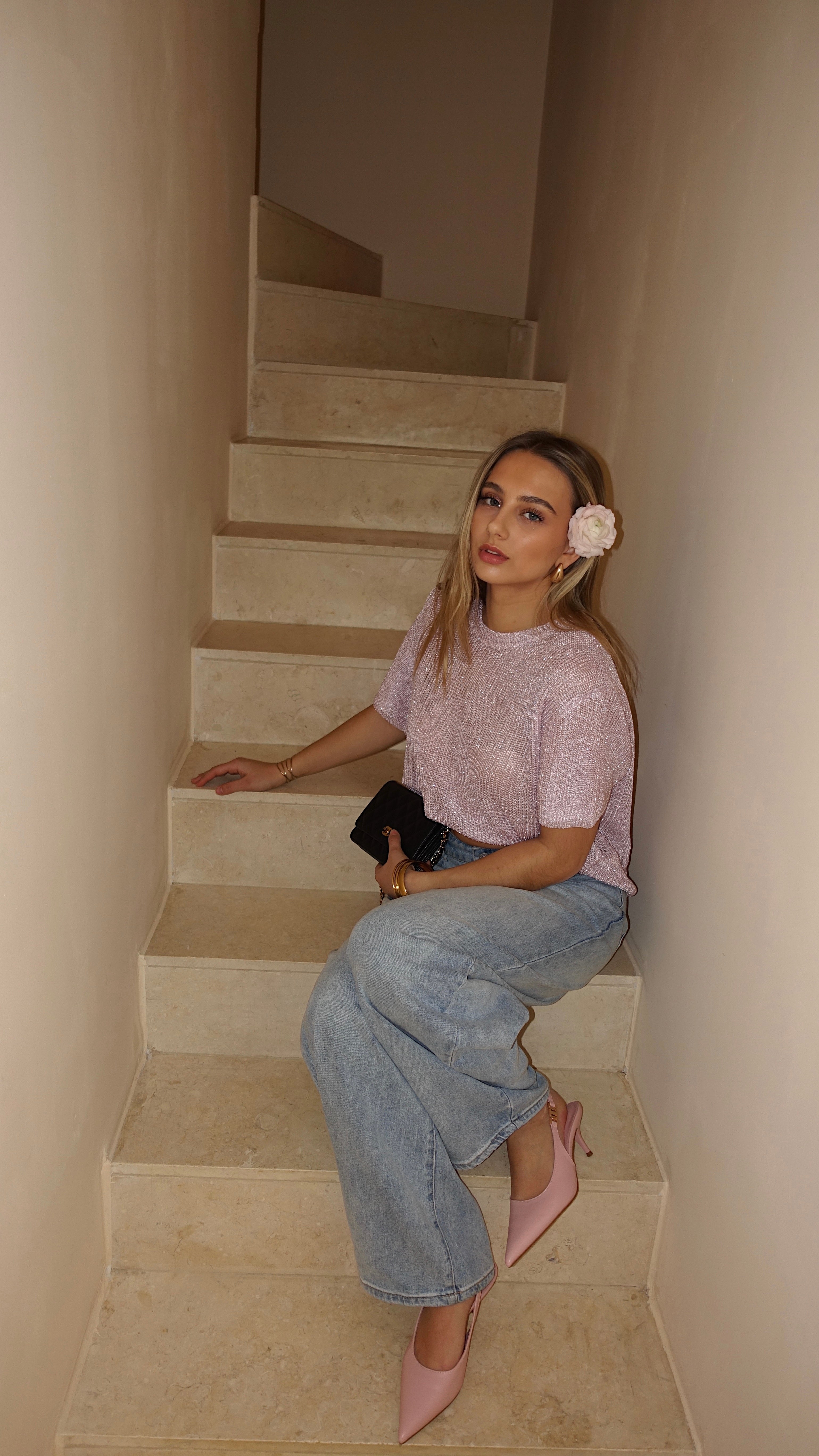 T SHIRT MAILLE LUMIE - ROSE CLAIR