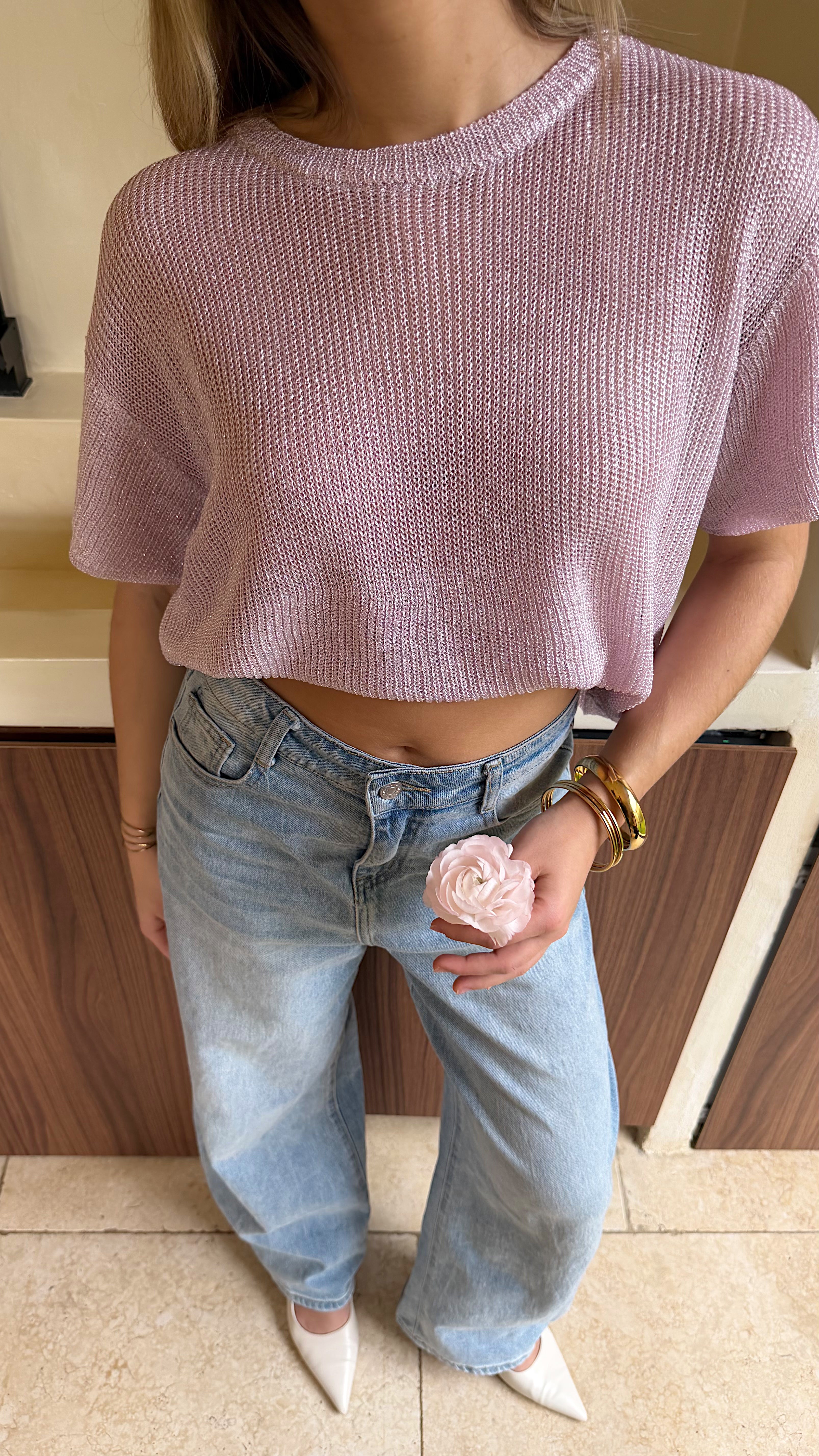 T SHIRT MAILLE LUMIE - ROSE CLAIR