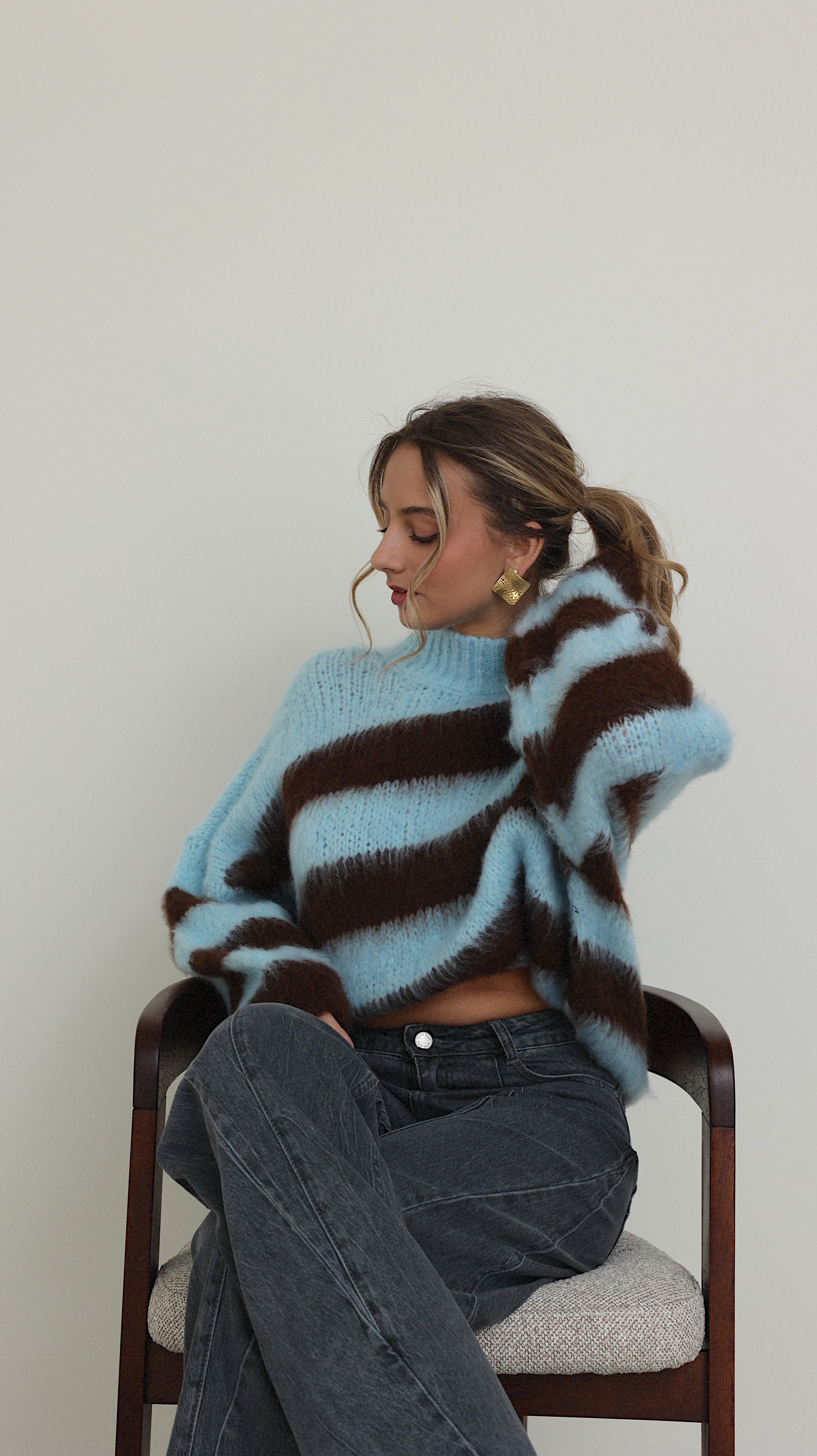 PULL AVA BLEU ET MARRON