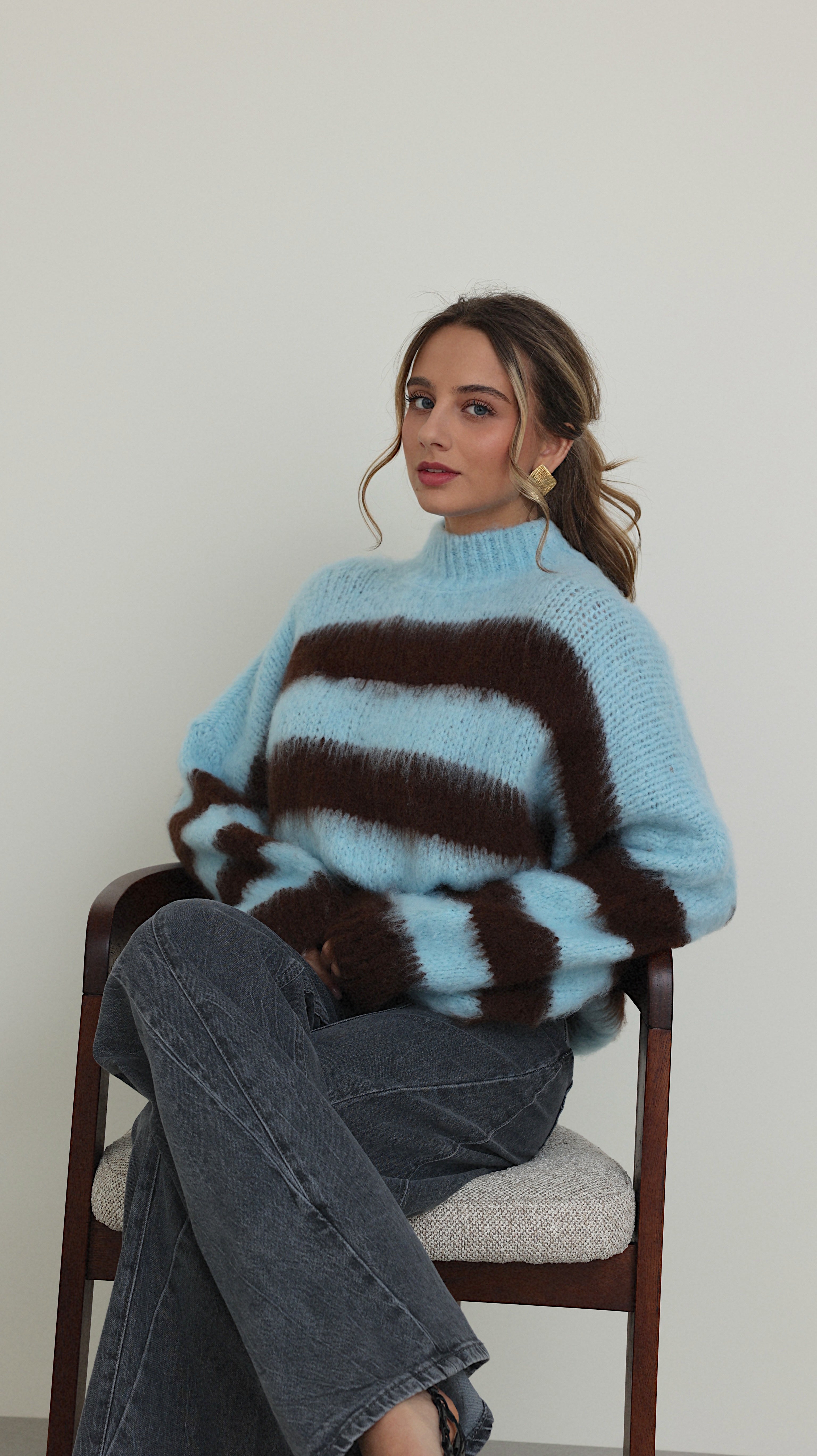 PULL AVA BLEU ET MARRON