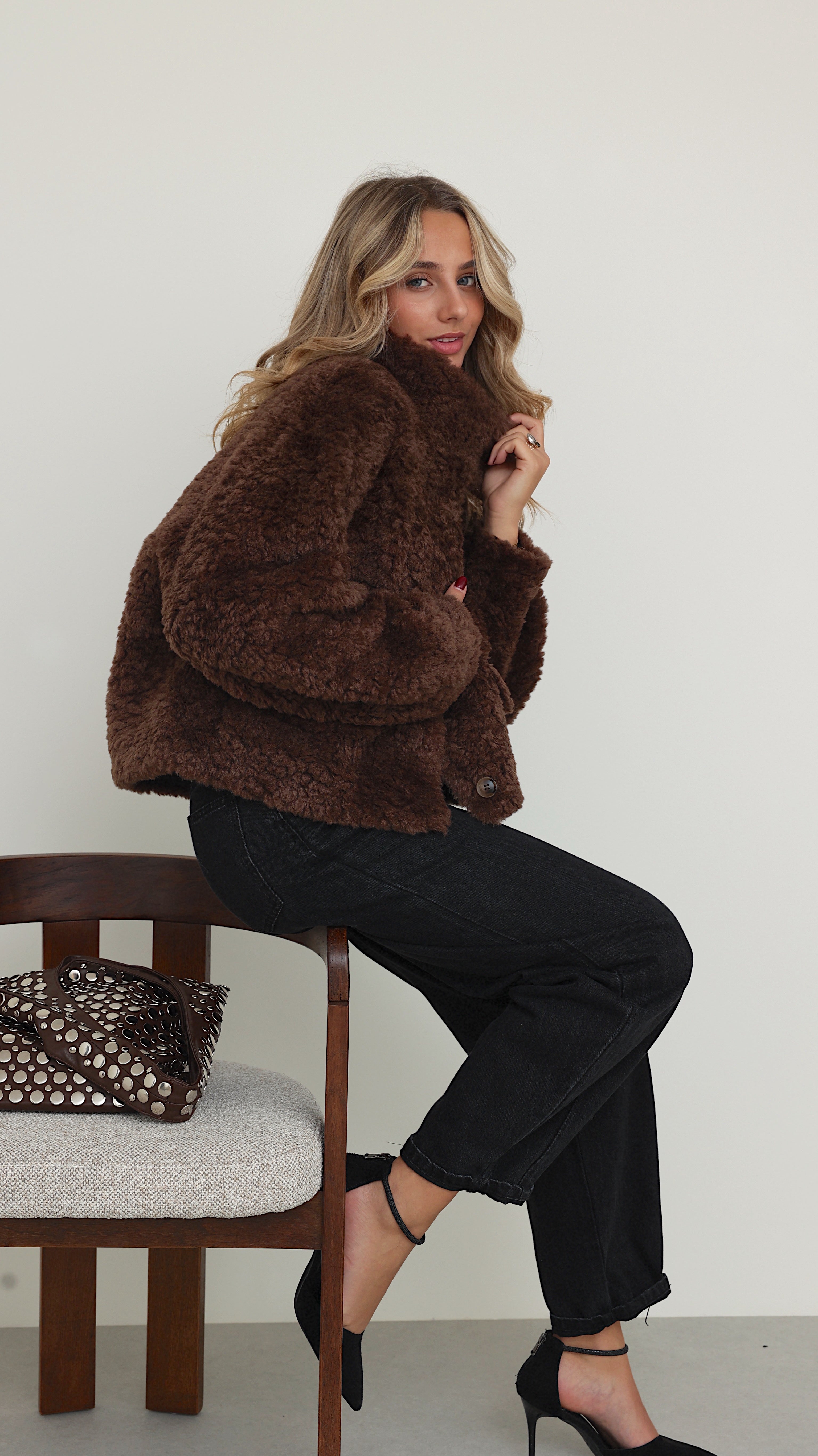 MIRELLE JACKET WITH HIGH COLLAR - CHOCO