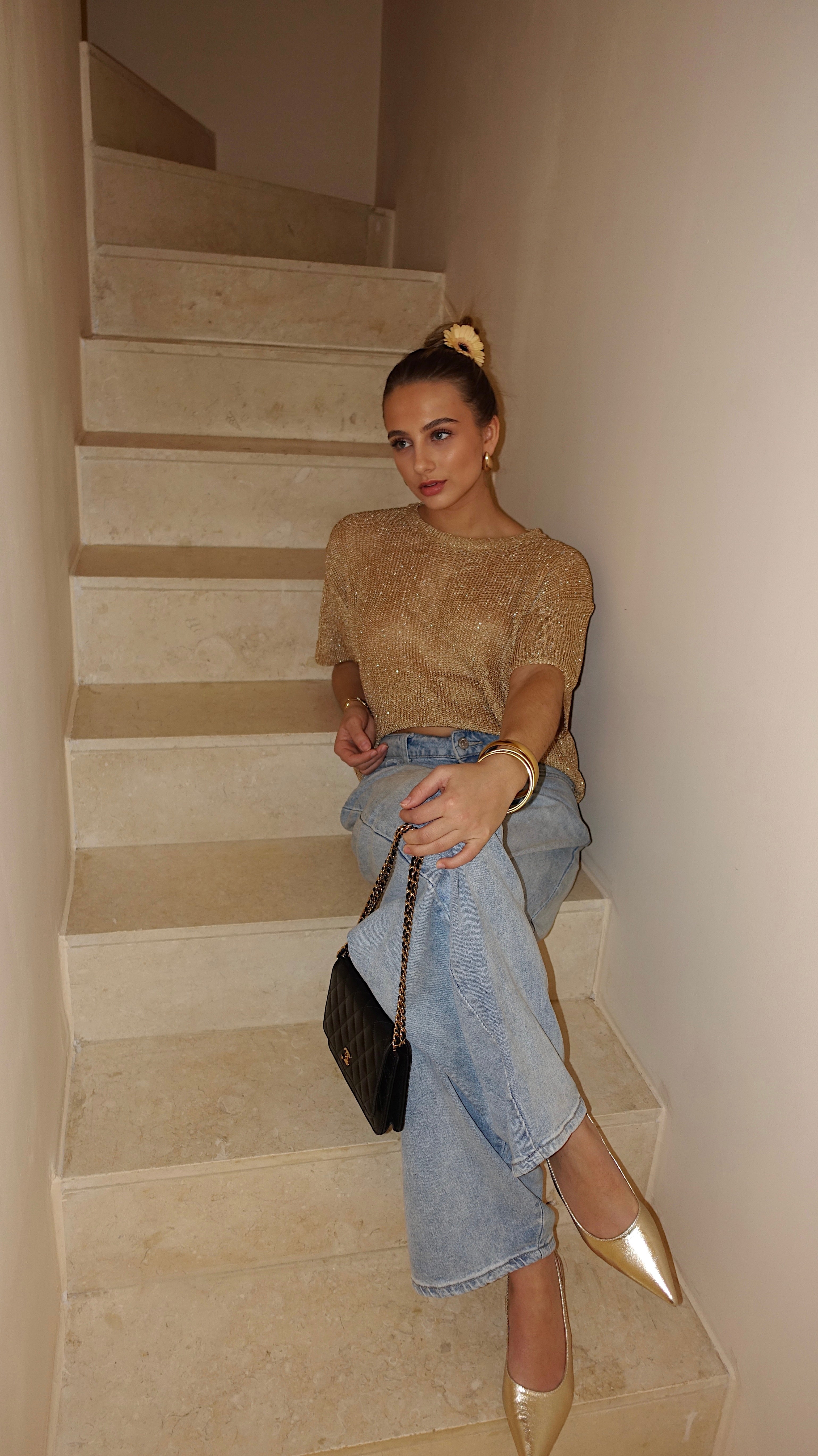 T SHIRT MAILLE LUMIE - MOUTARDE