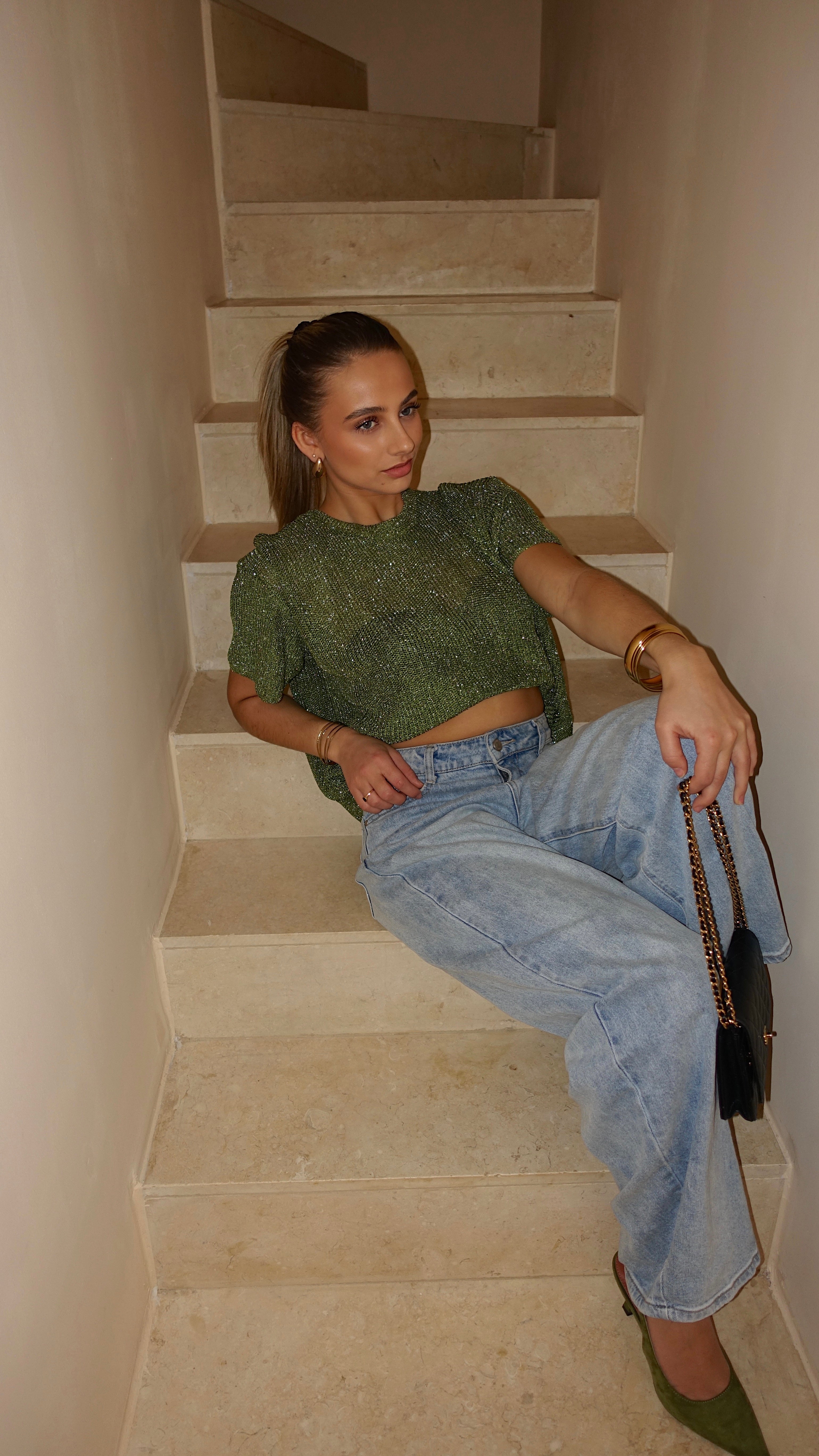 T SHIRT MAILLE LUMIE - VERT OLIVE