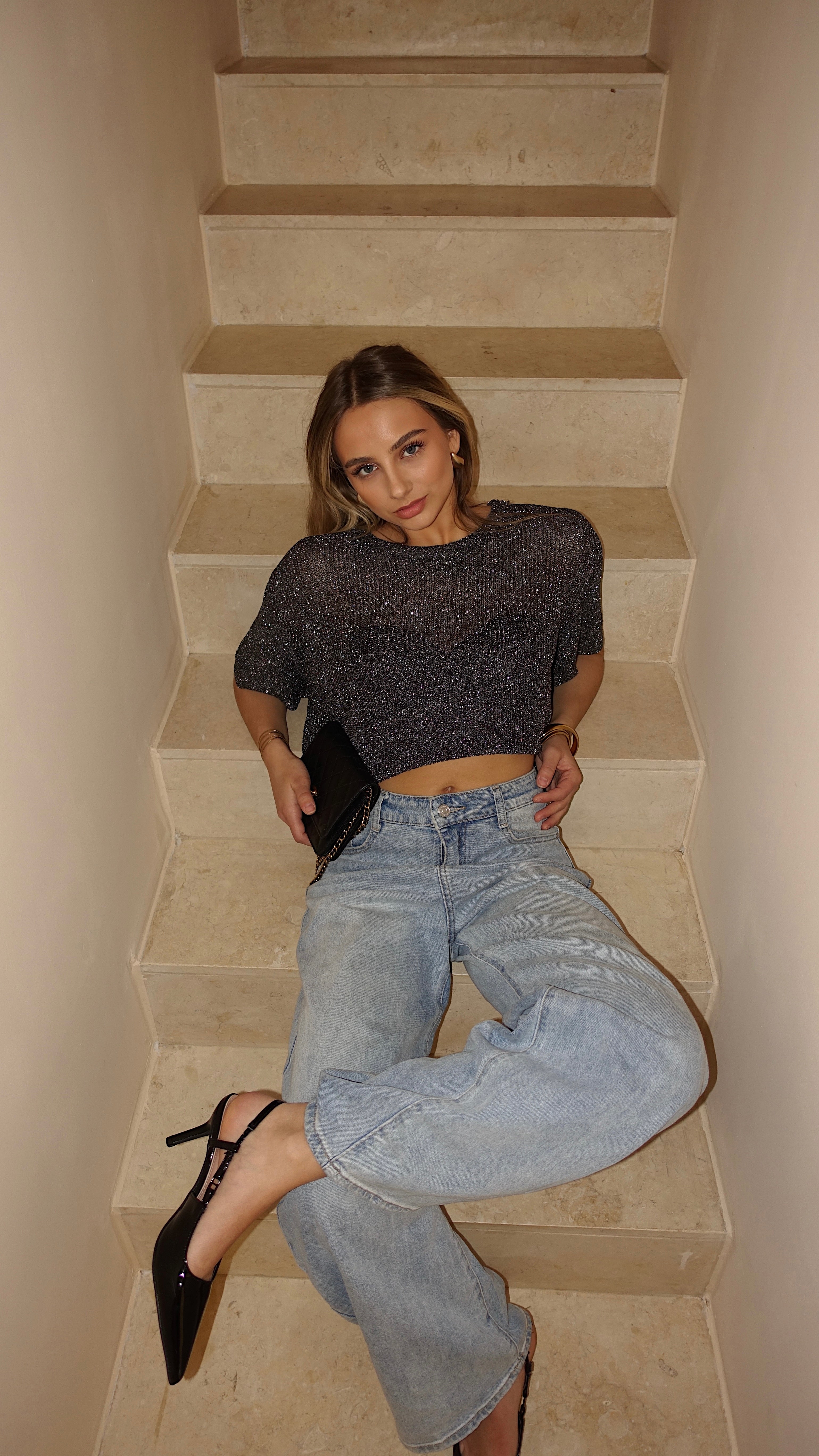 T SHIRT MAILLE LUMIE - NOIR