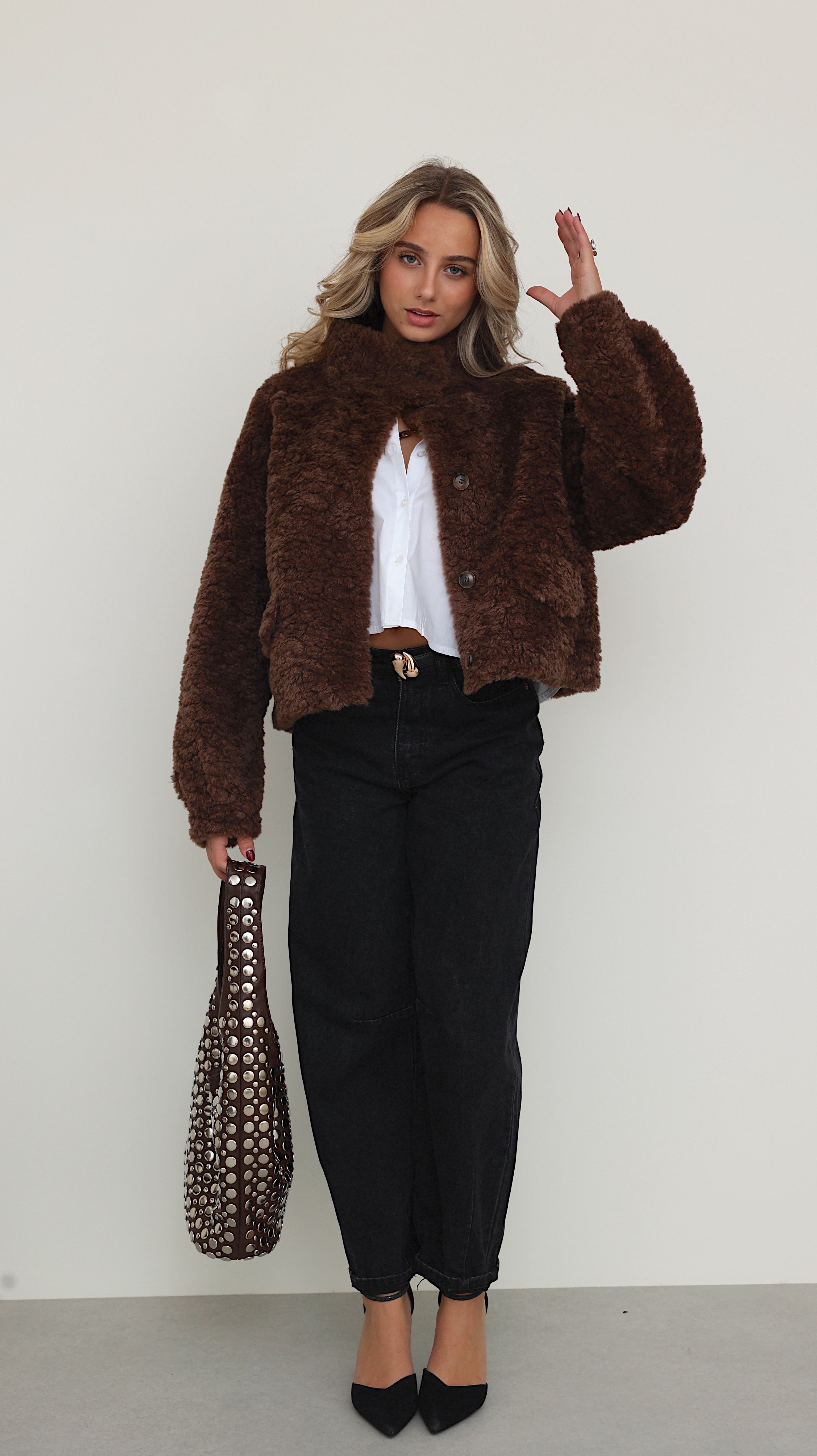 MIRELLE JACKET WITH HIGH COLLAR - CHOCO