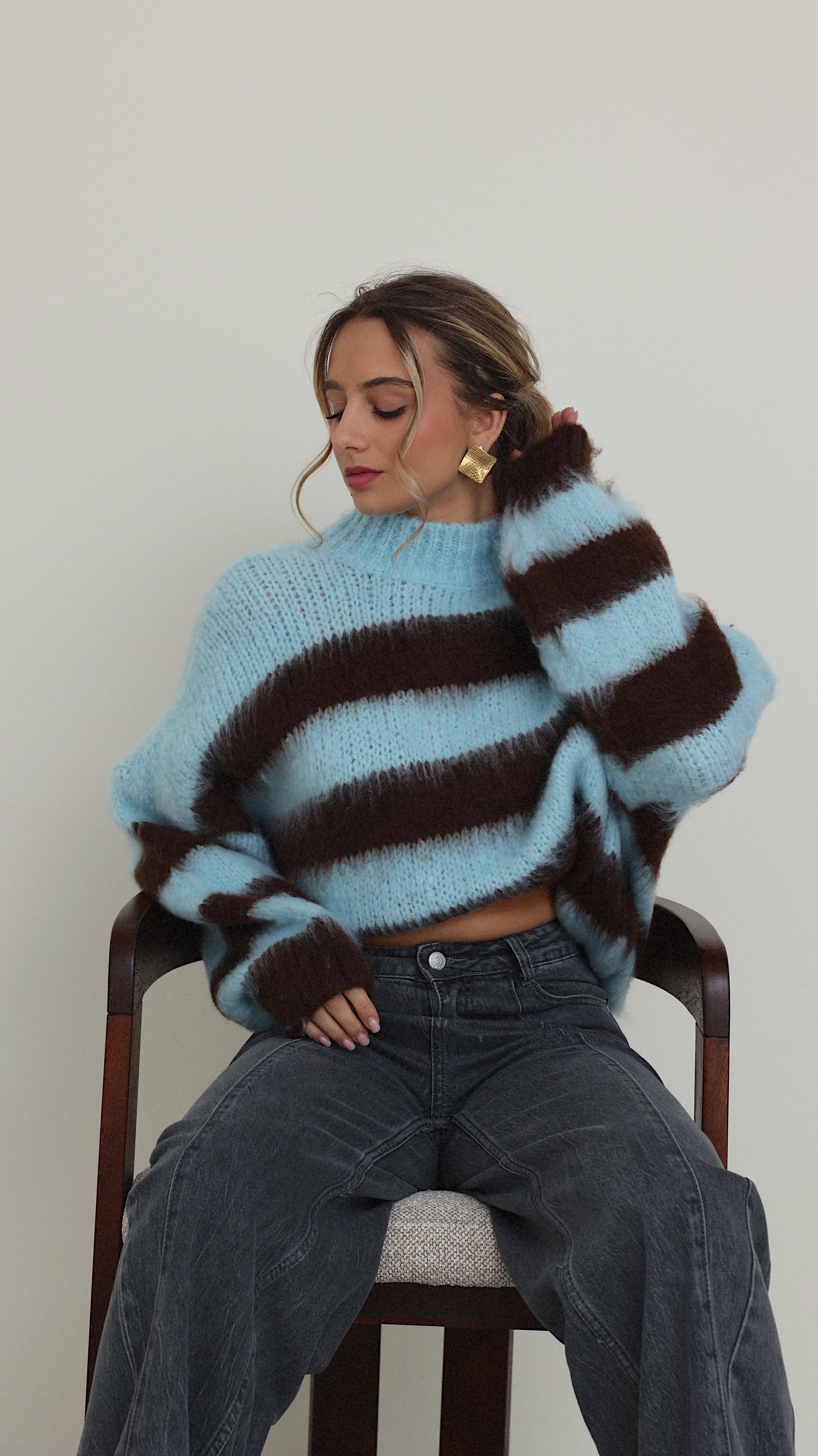 PULL AVA BLEU ET MARRON