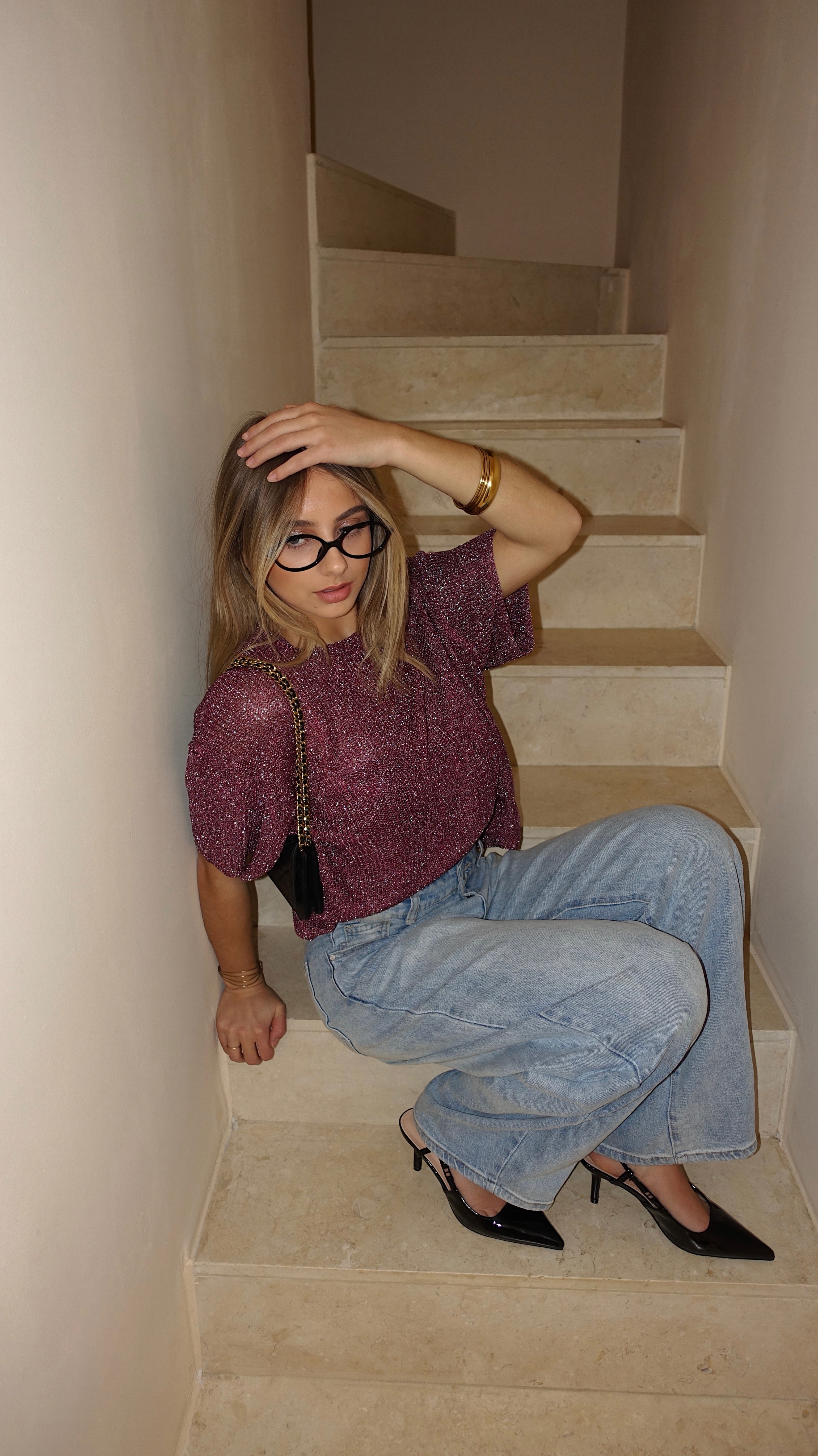 T SHIRT MAILLE LUMIE - VIOLET