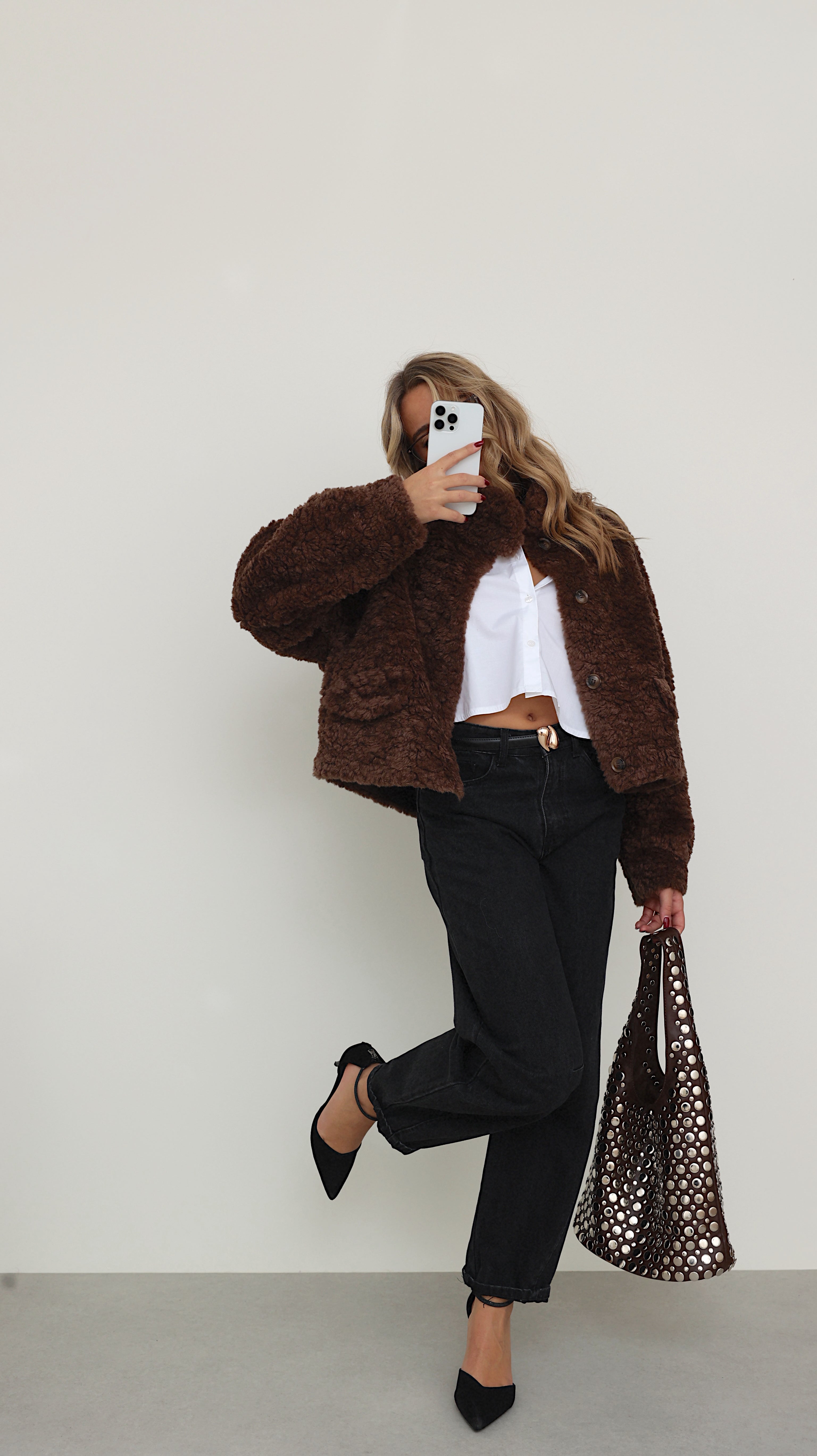 MIRELLE JACKET WITH HIGH COLLAR - CHOCO