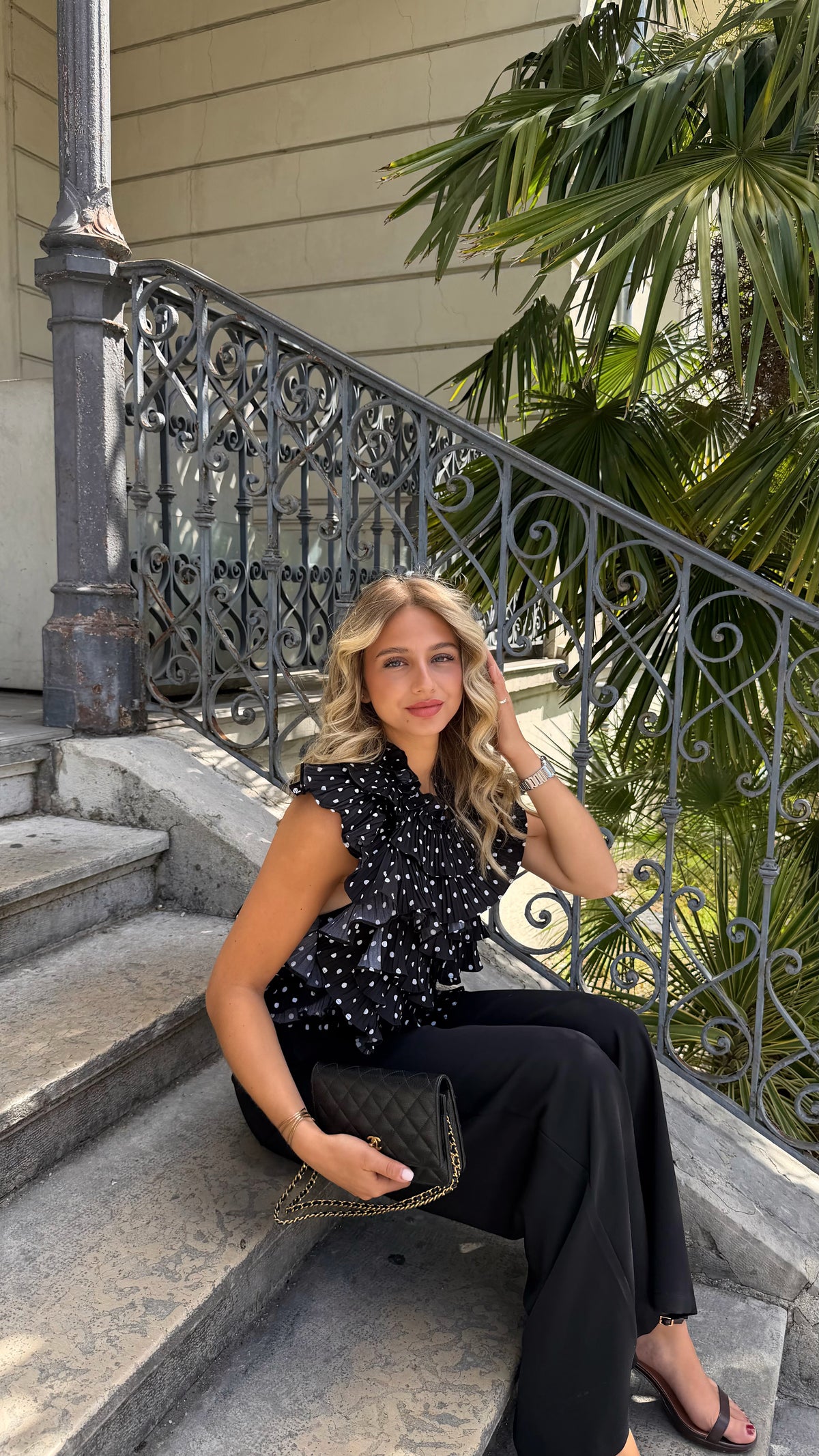 TOP BEA - BLACK WHITE POLKA DOT