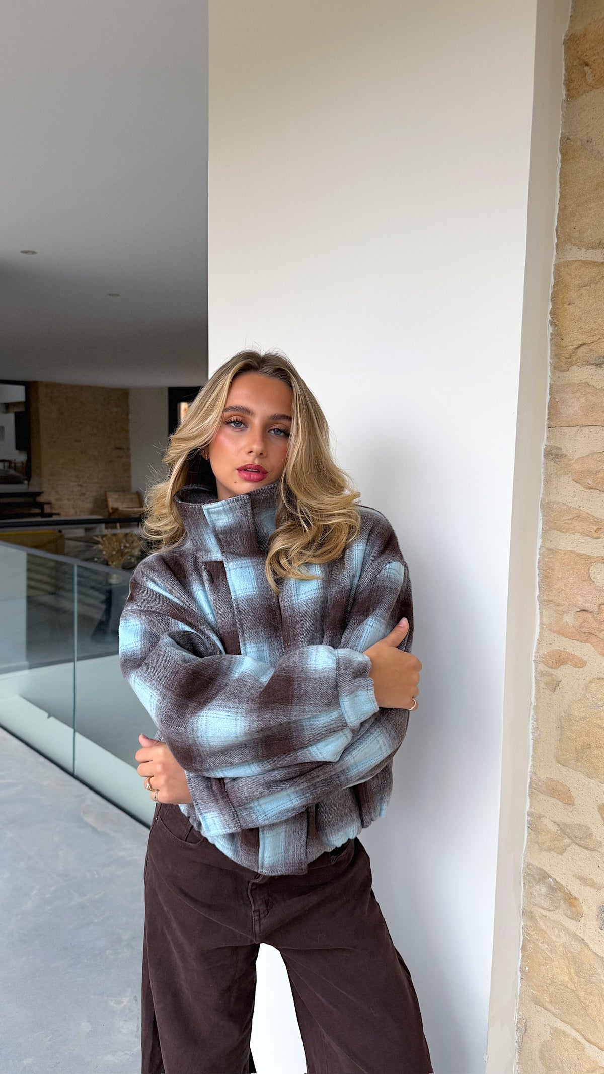 MANTEAU AMELIA - MARRON ET BLEU
