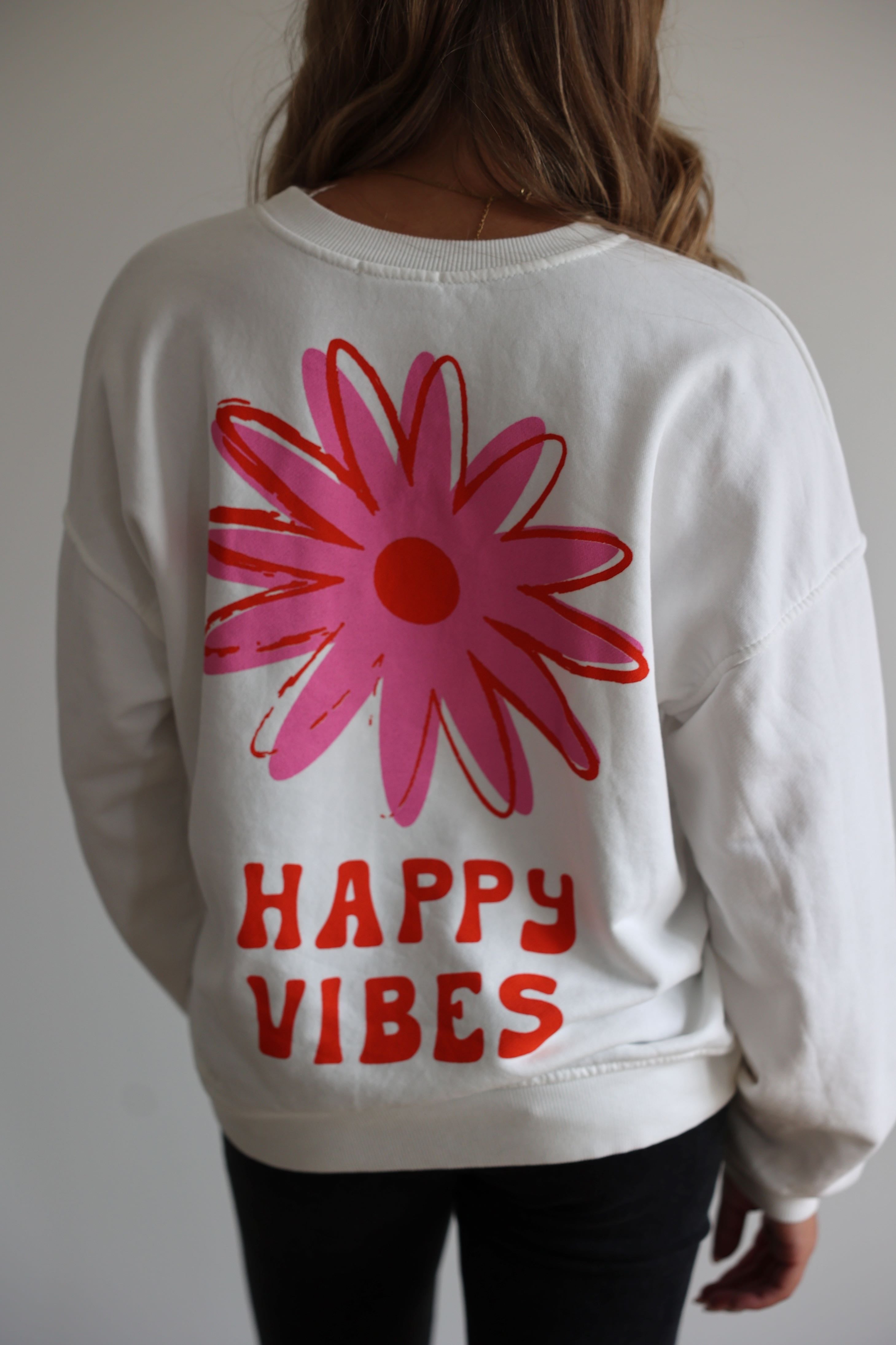 SUDADERA HAPPY VIBES - BLANCO