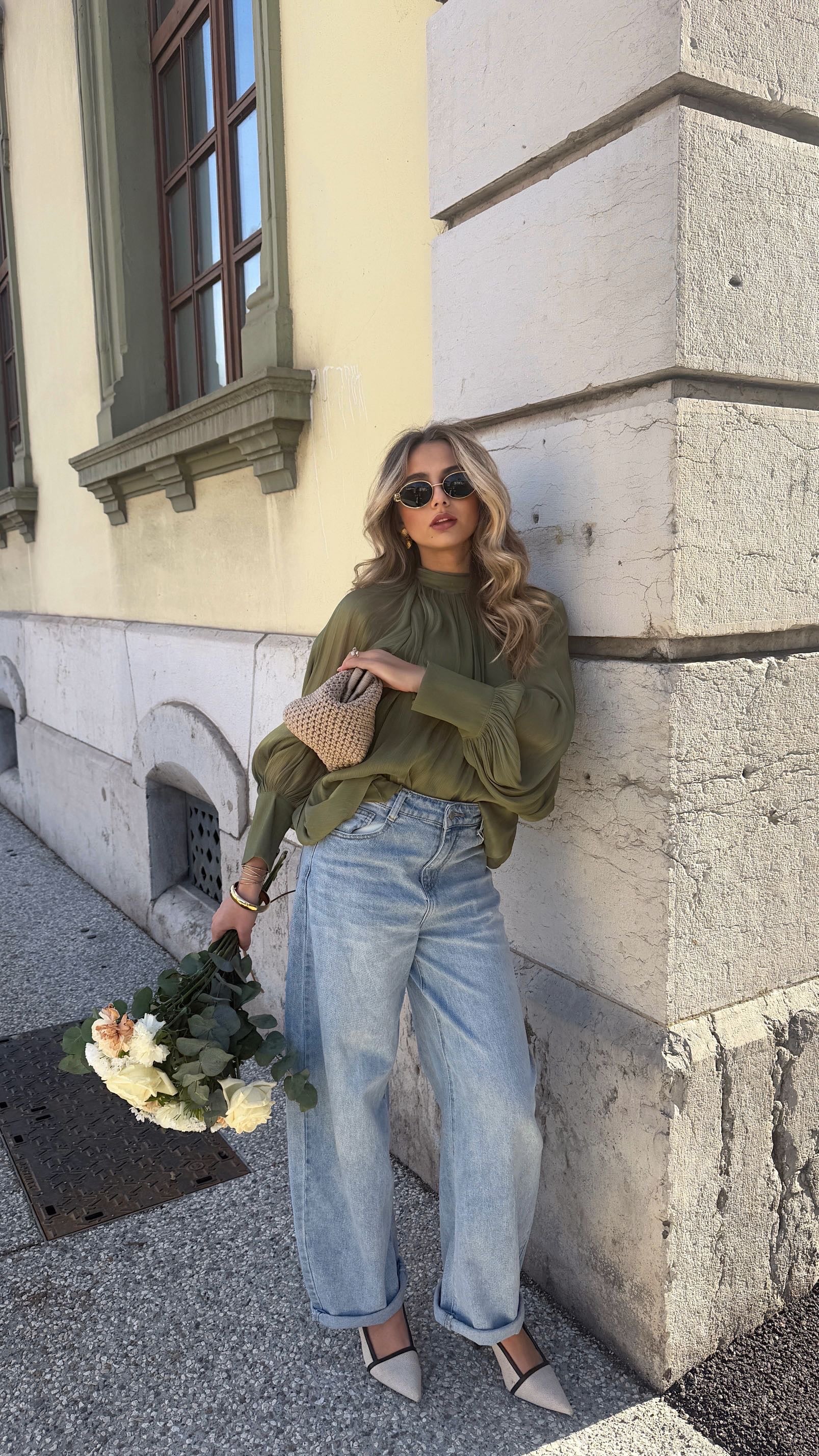 BLOUSE PRUNE - VERT OLIVE