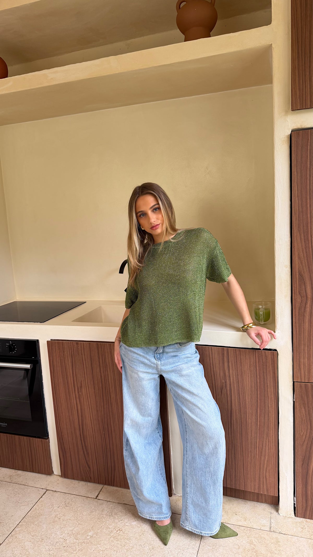 T SHIRT MAILLE LUMIE - VERT OLIVE