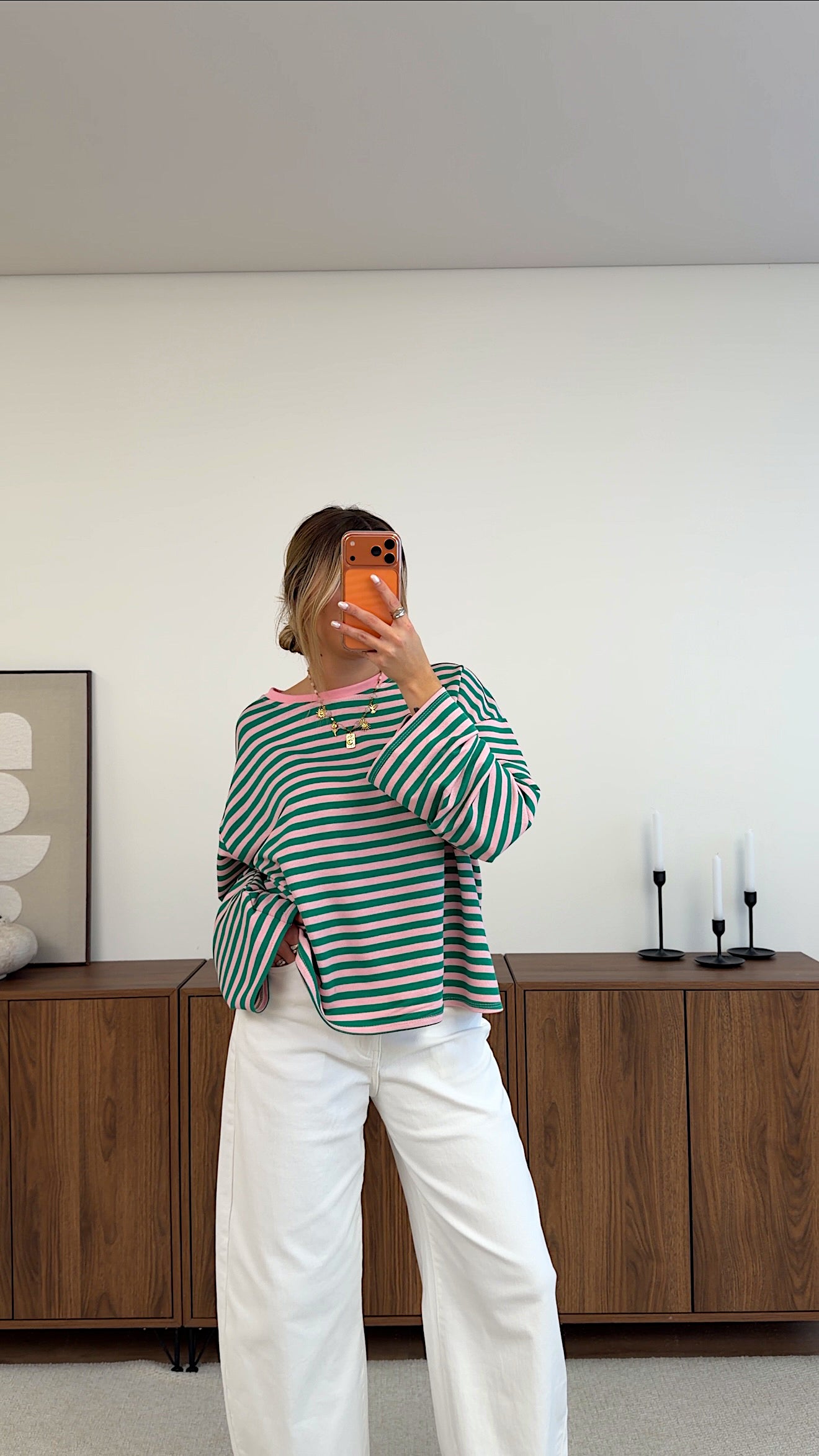 TOP MARINA - VERT ET ROSE