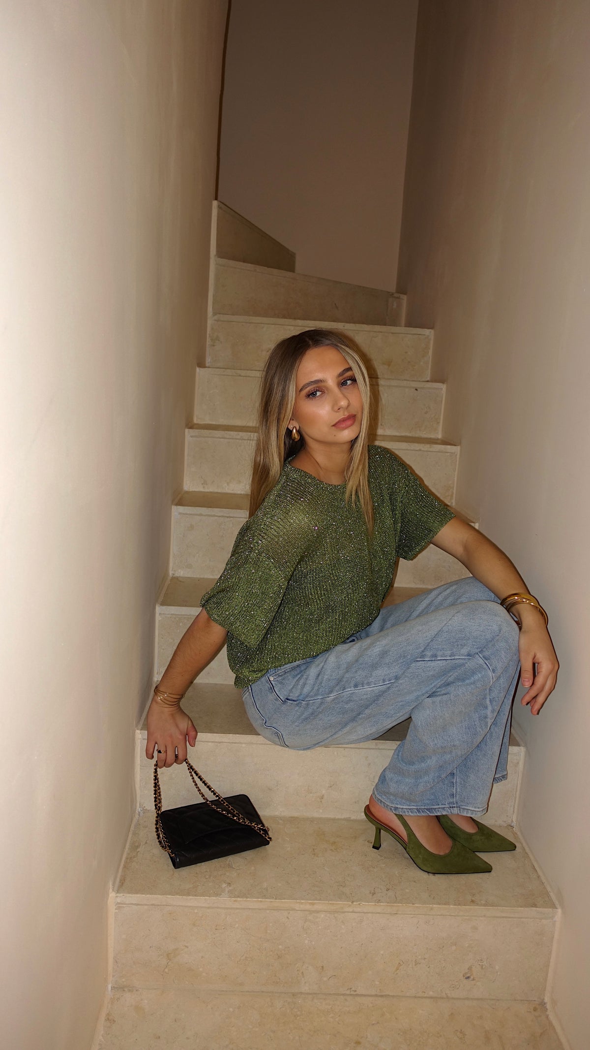 T SHIRT MAILLE LUMIE - VERT OLIVE