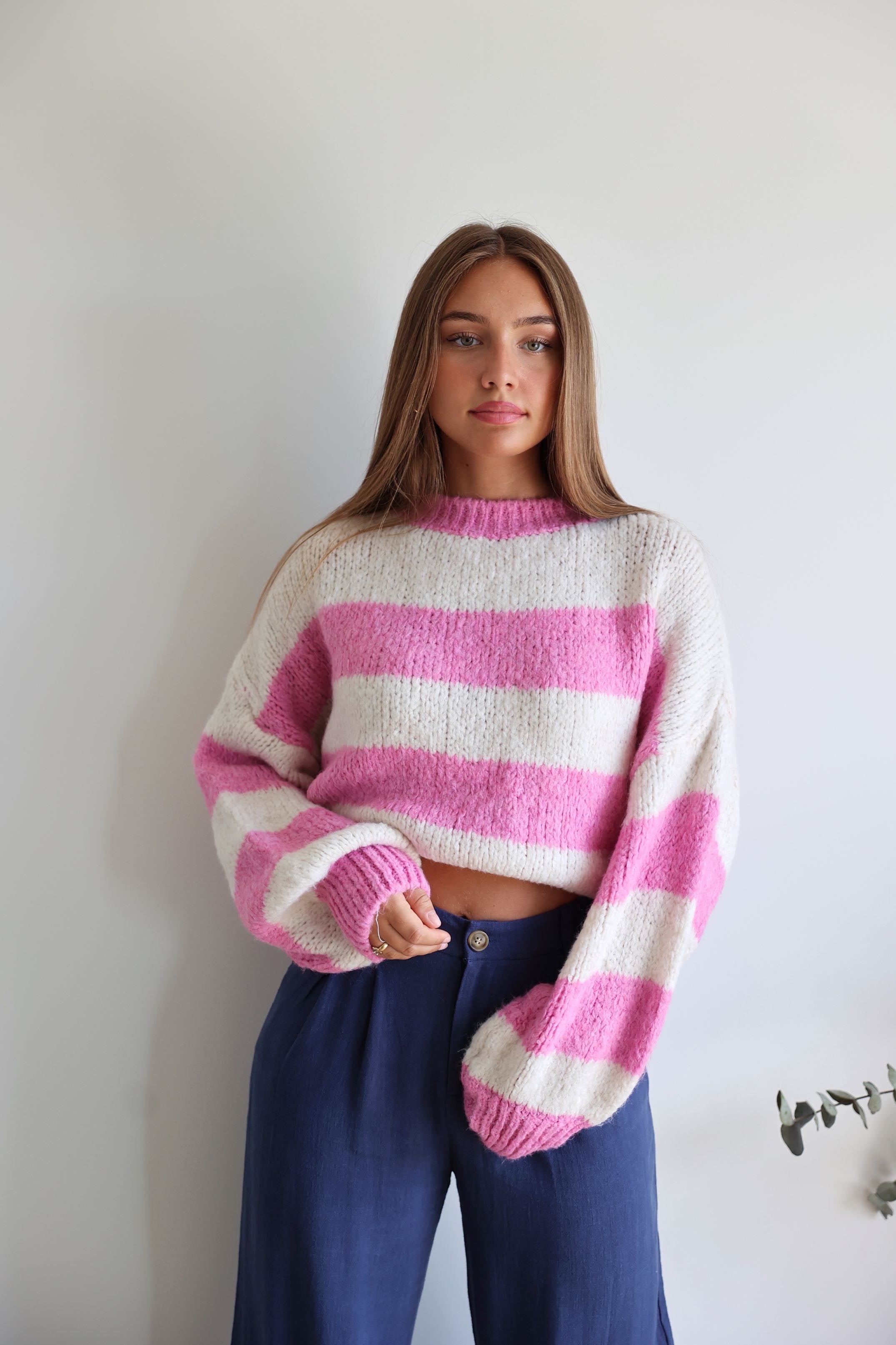 PULL CLOÉ - RAYÉ ROSE ET BLANC