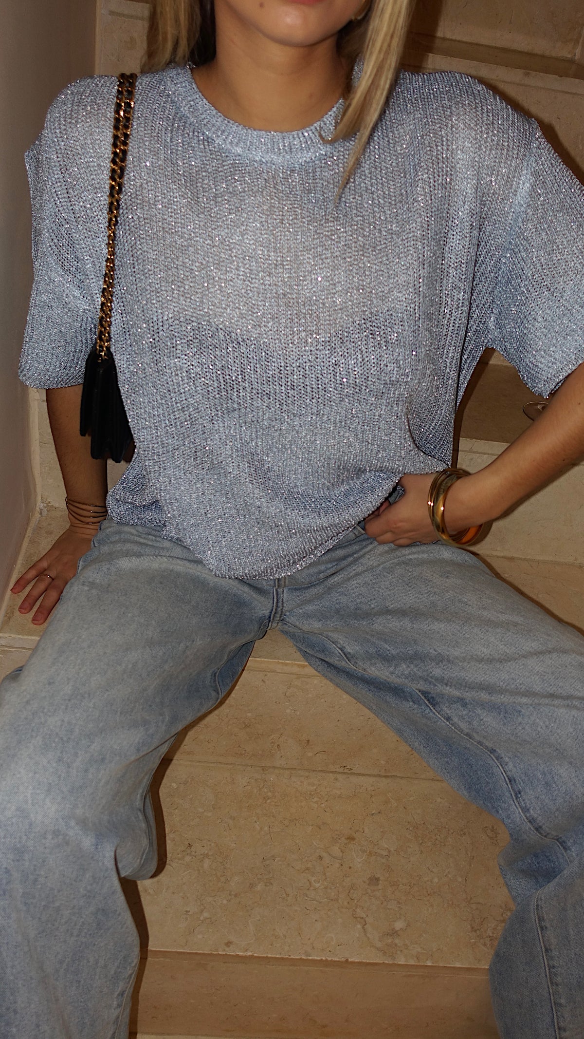 T SHIRT MAILLE LUMIE - BLEU CIEL
