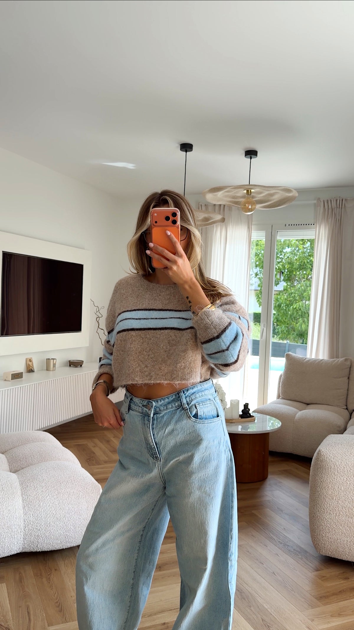 PULL LOUANE - BEIGE ET BLEU