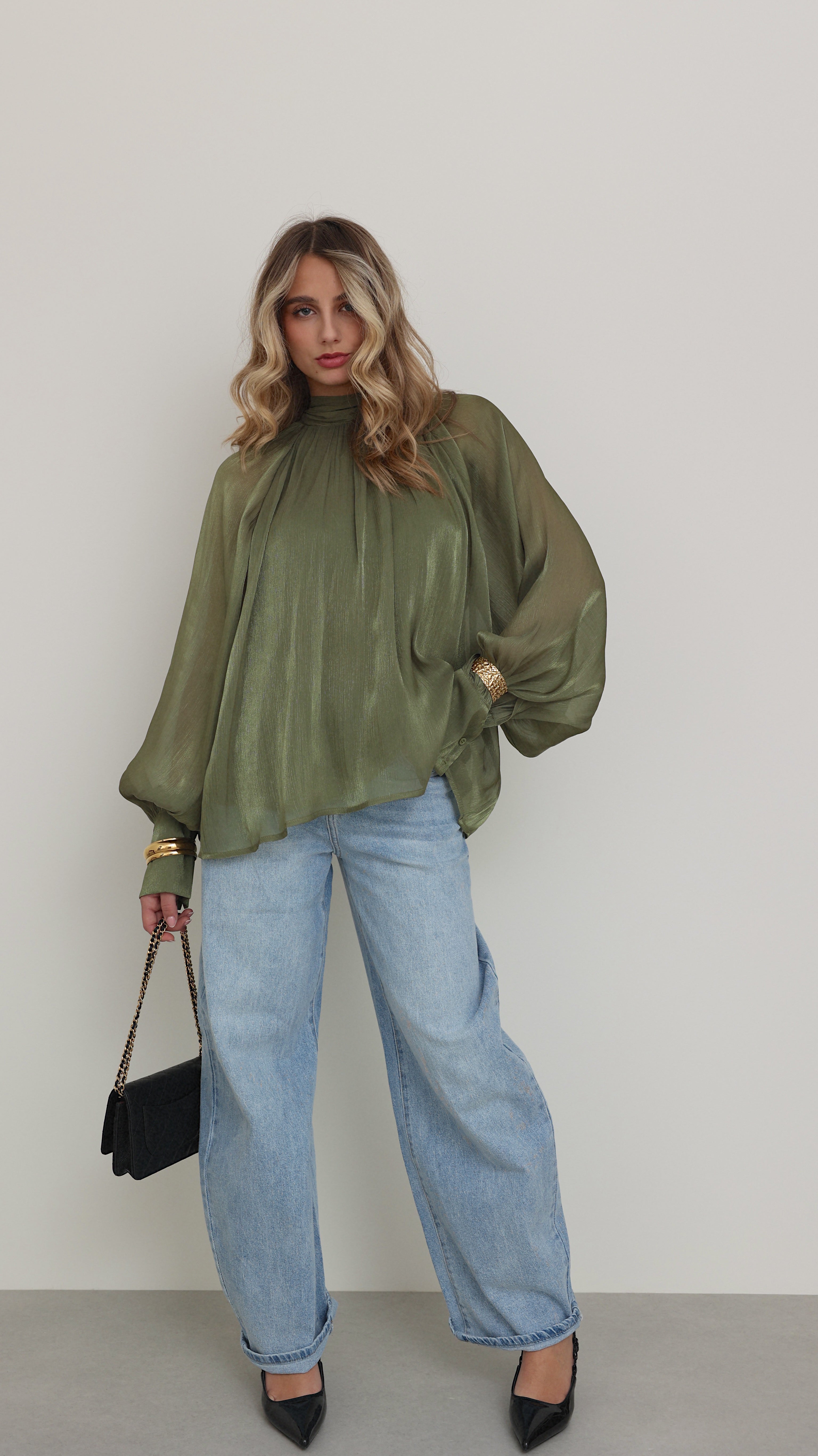 BLOUSE PRUNE - VERT OLIVE