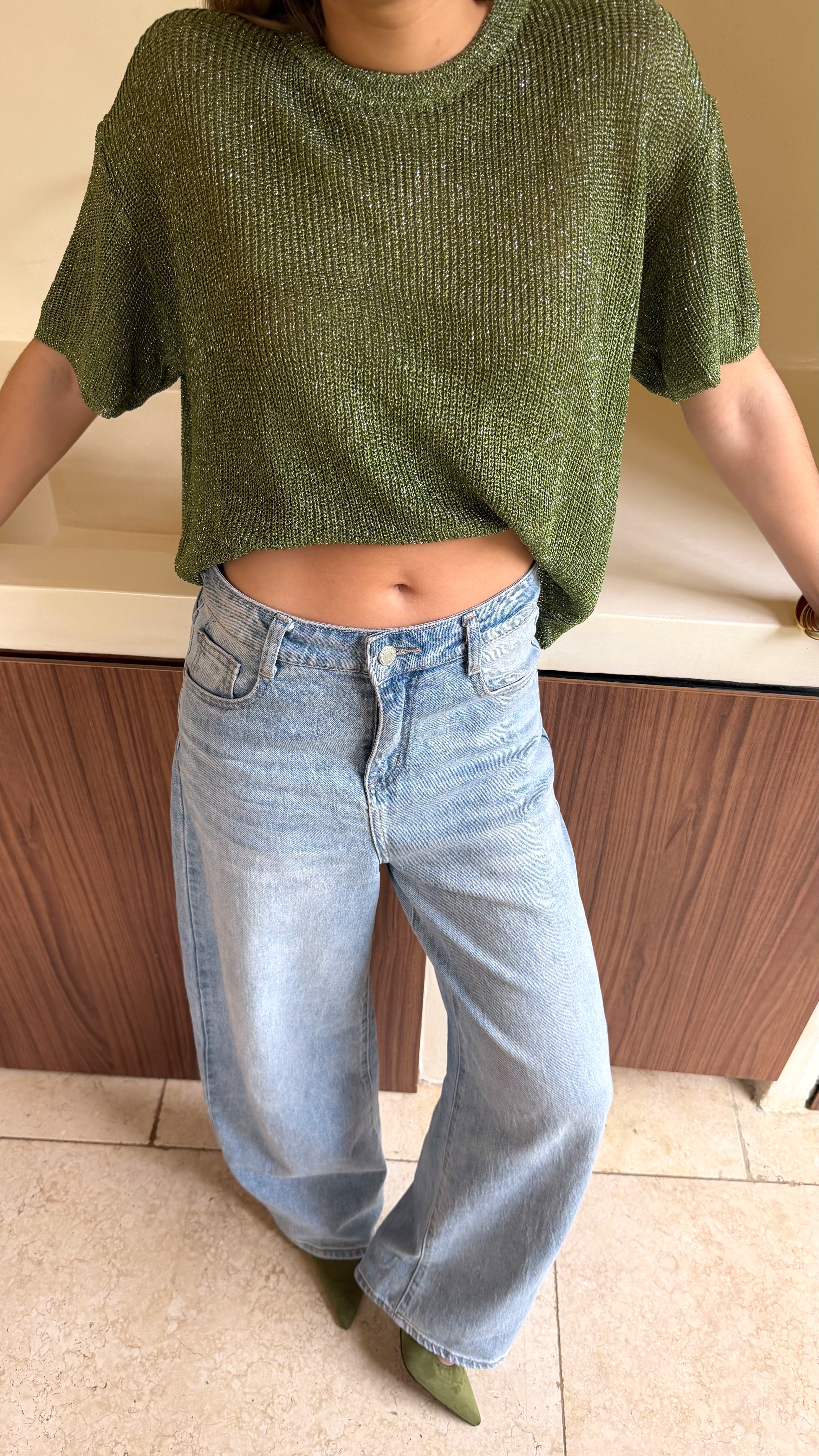 T SHIRT MAILLE LUMIE - VERT OLIVE