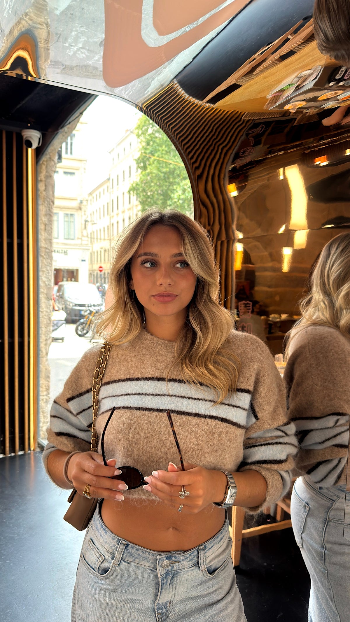 PULL LOUANE - BEIGE ET BLEU