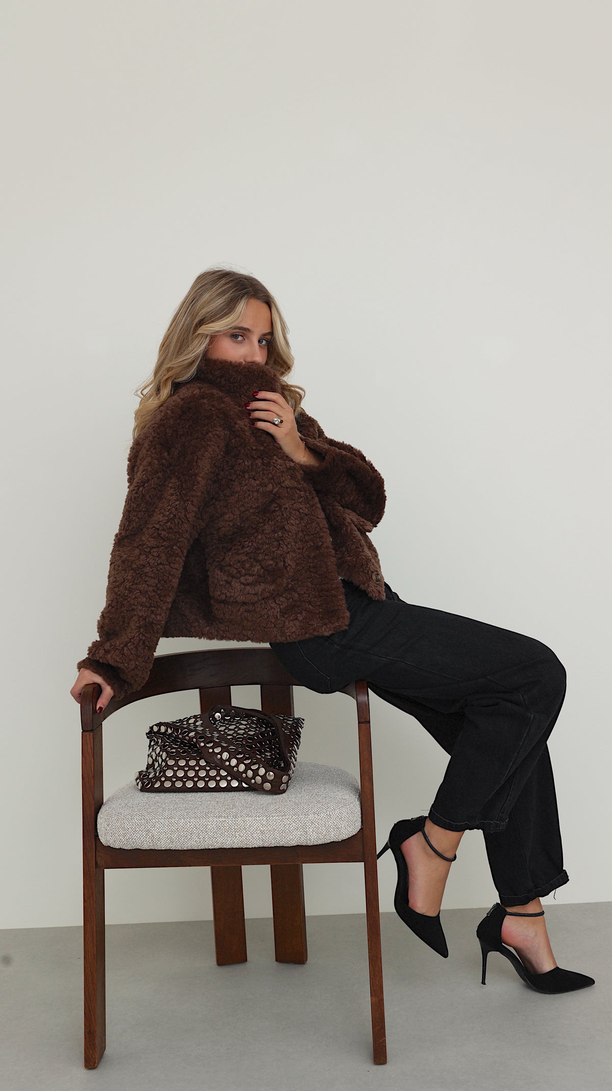 MIRELLE JACKET WITH HIGH COLLAR - CHOCO