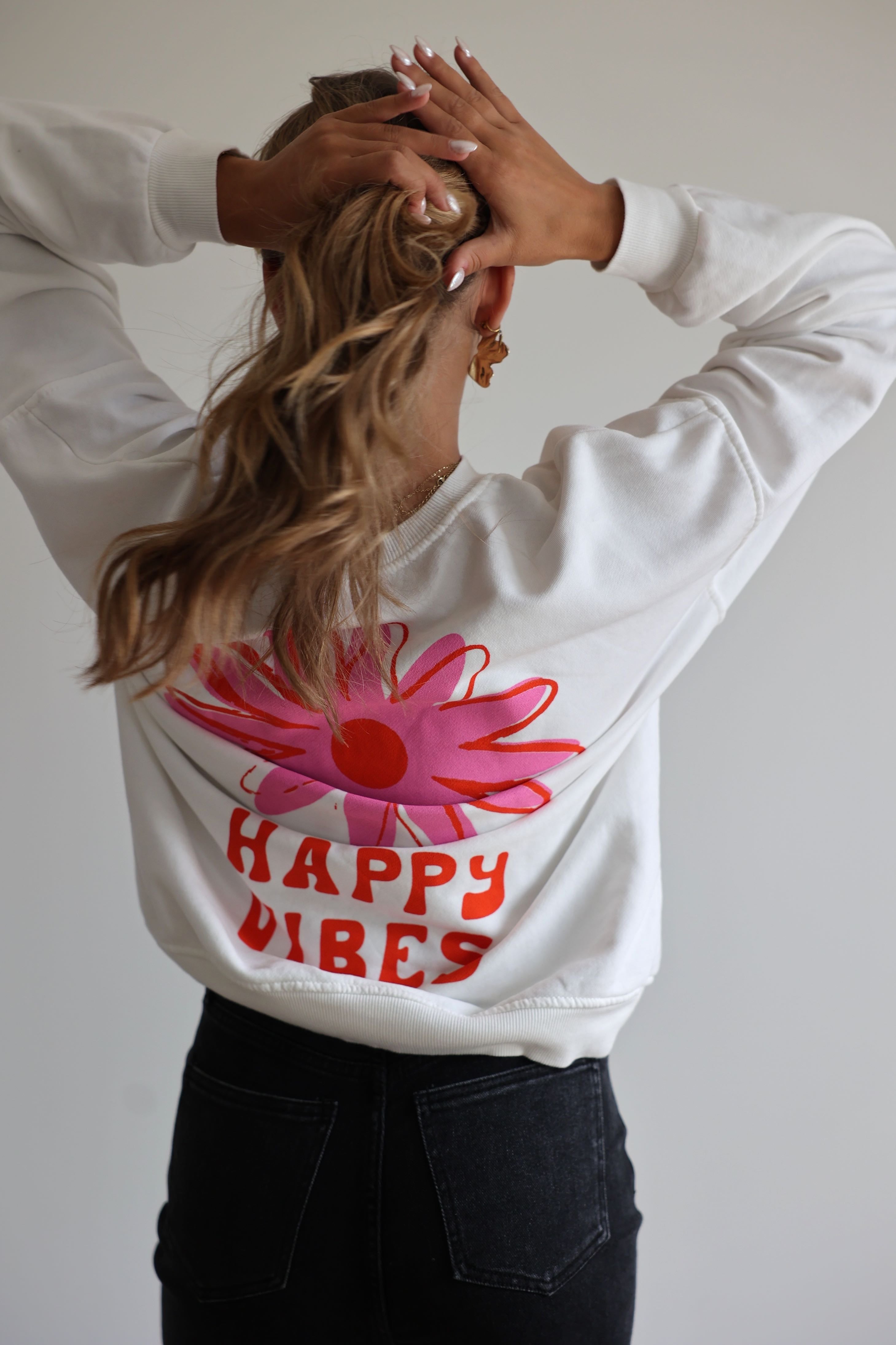 SUDADERA HAPPY VIBES - BLANCO