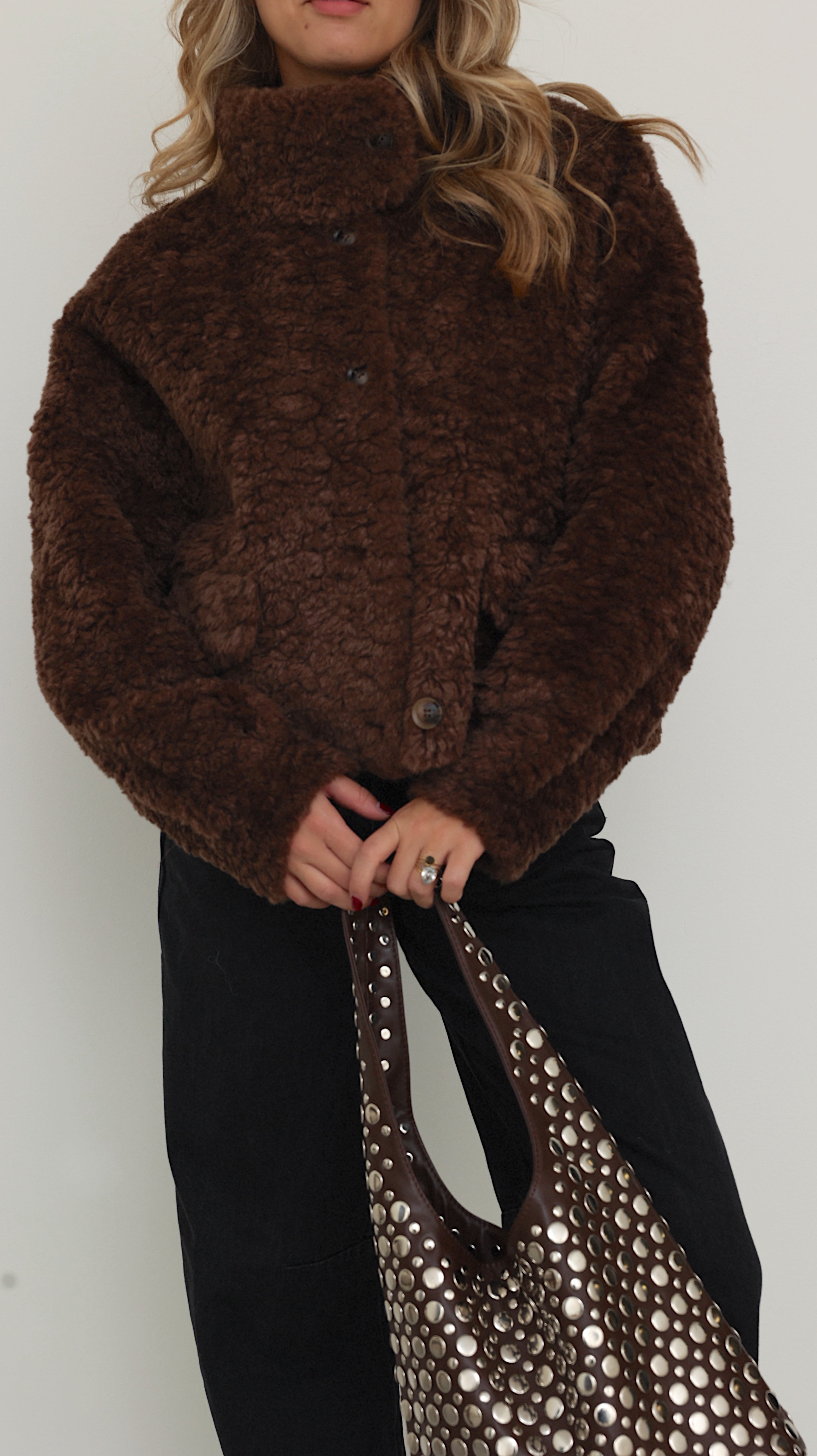 MIRELLE JACKET WITH HIGH COLLAR - CHOCO