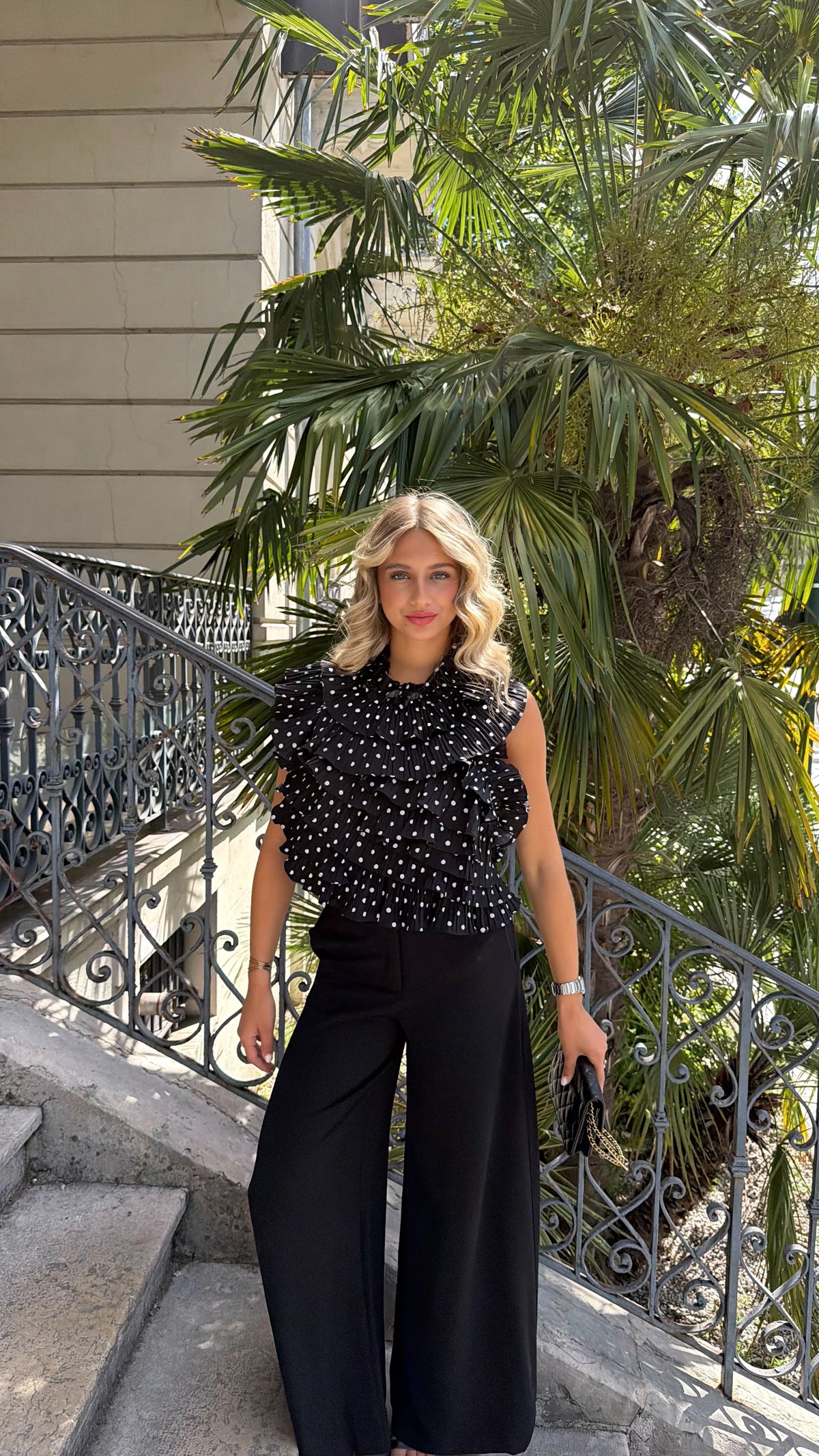 TOP BEA - BLACK WHITE POLKA DOT