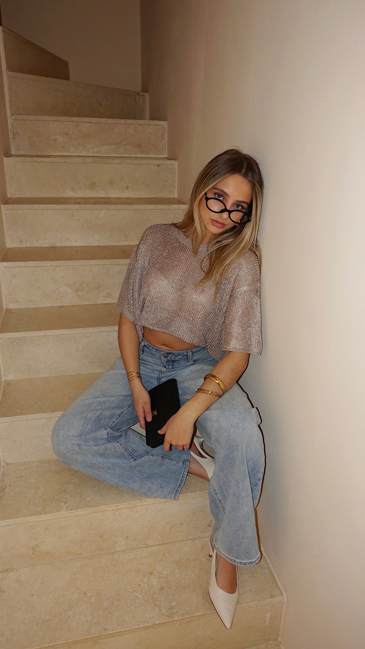 LUMIE KNIT T-SHIRT - BEIGE
