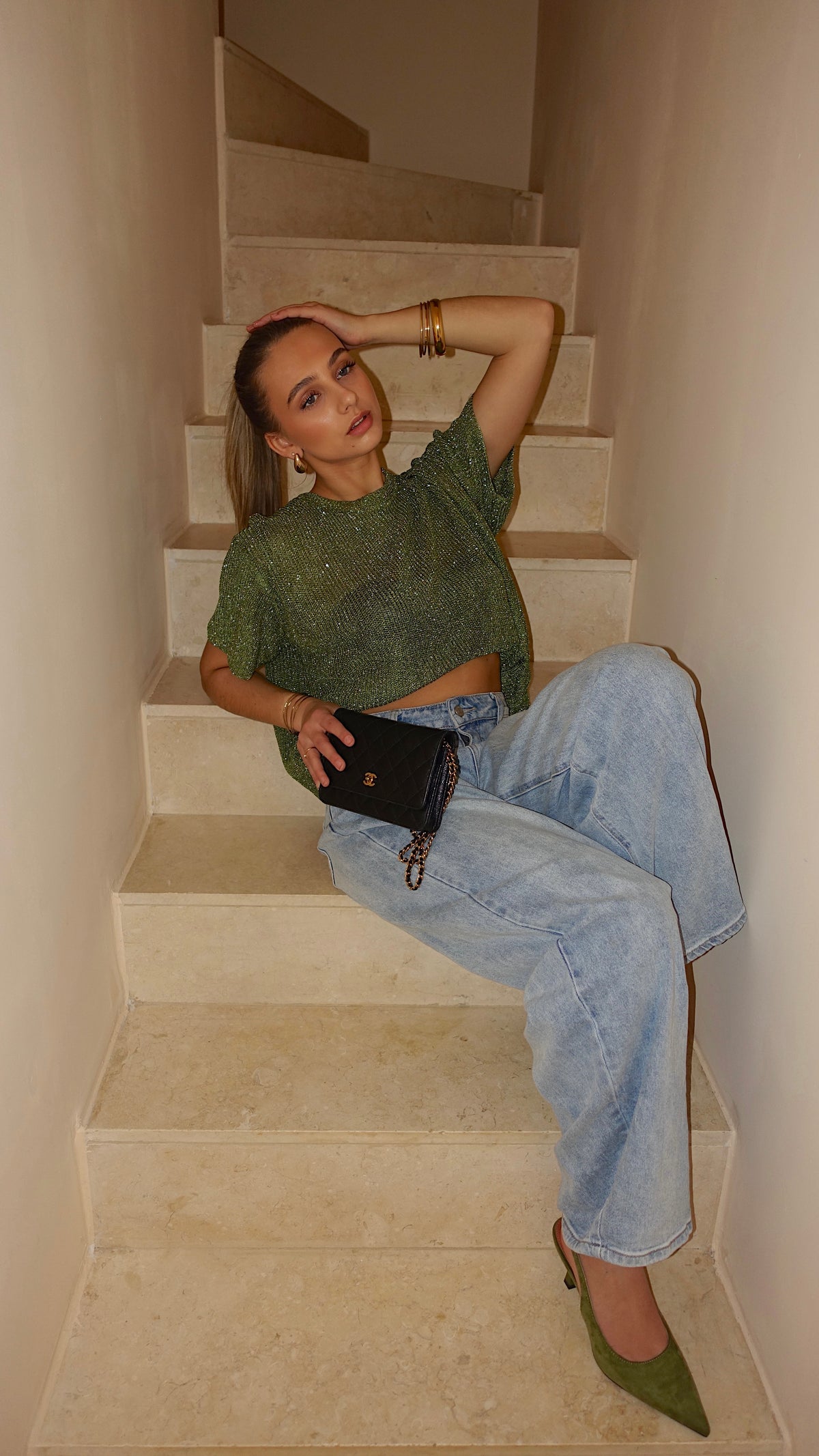 T SHIRT MAILLE LUMIE - VERT OLIVE