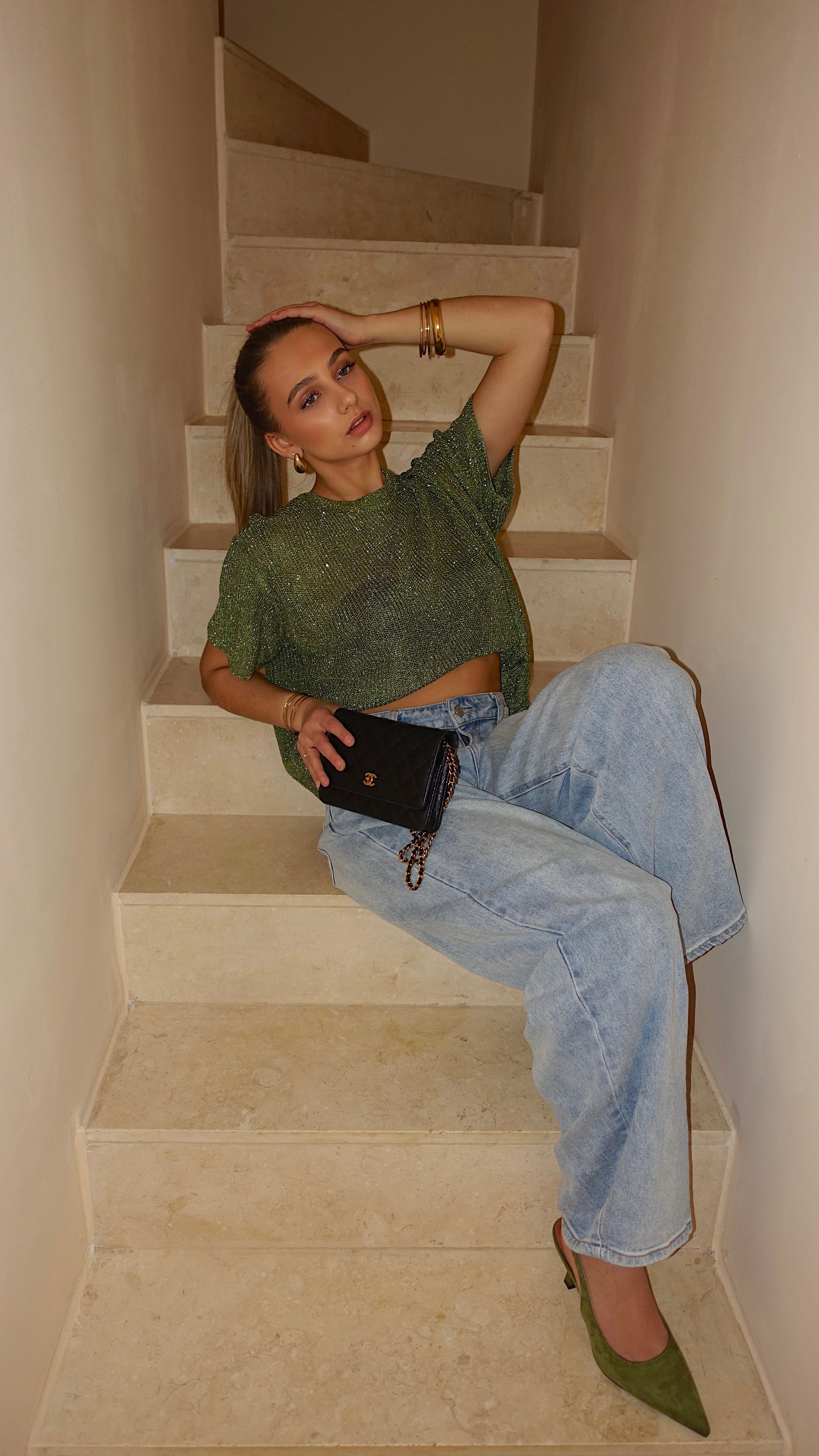 T SHIRT MAILLE LUMIE - VERT OLIVE