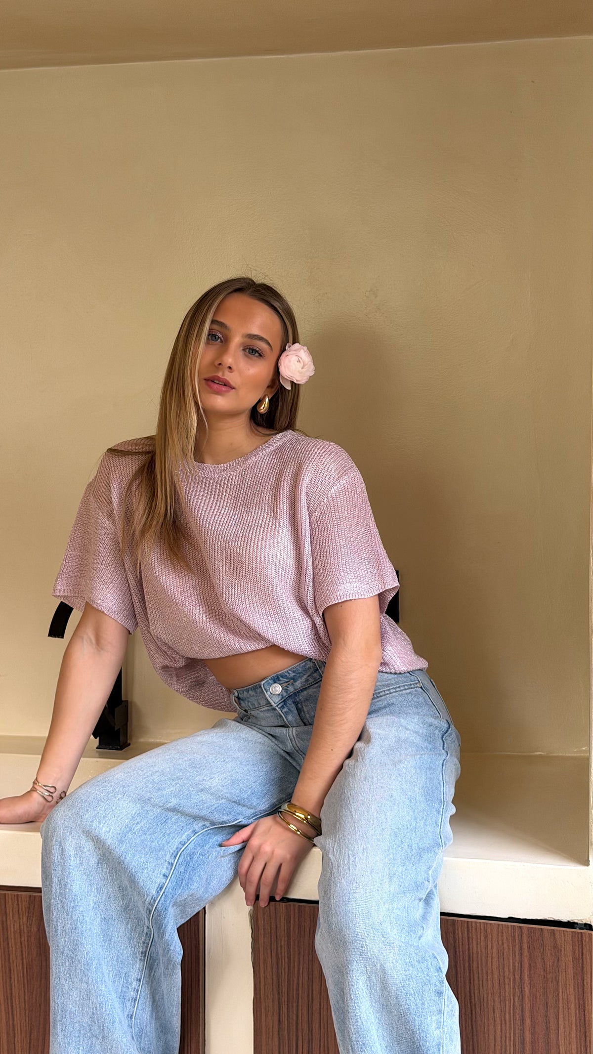 T SHIRT MAILLE LUMIE - ROSE CLAIR
