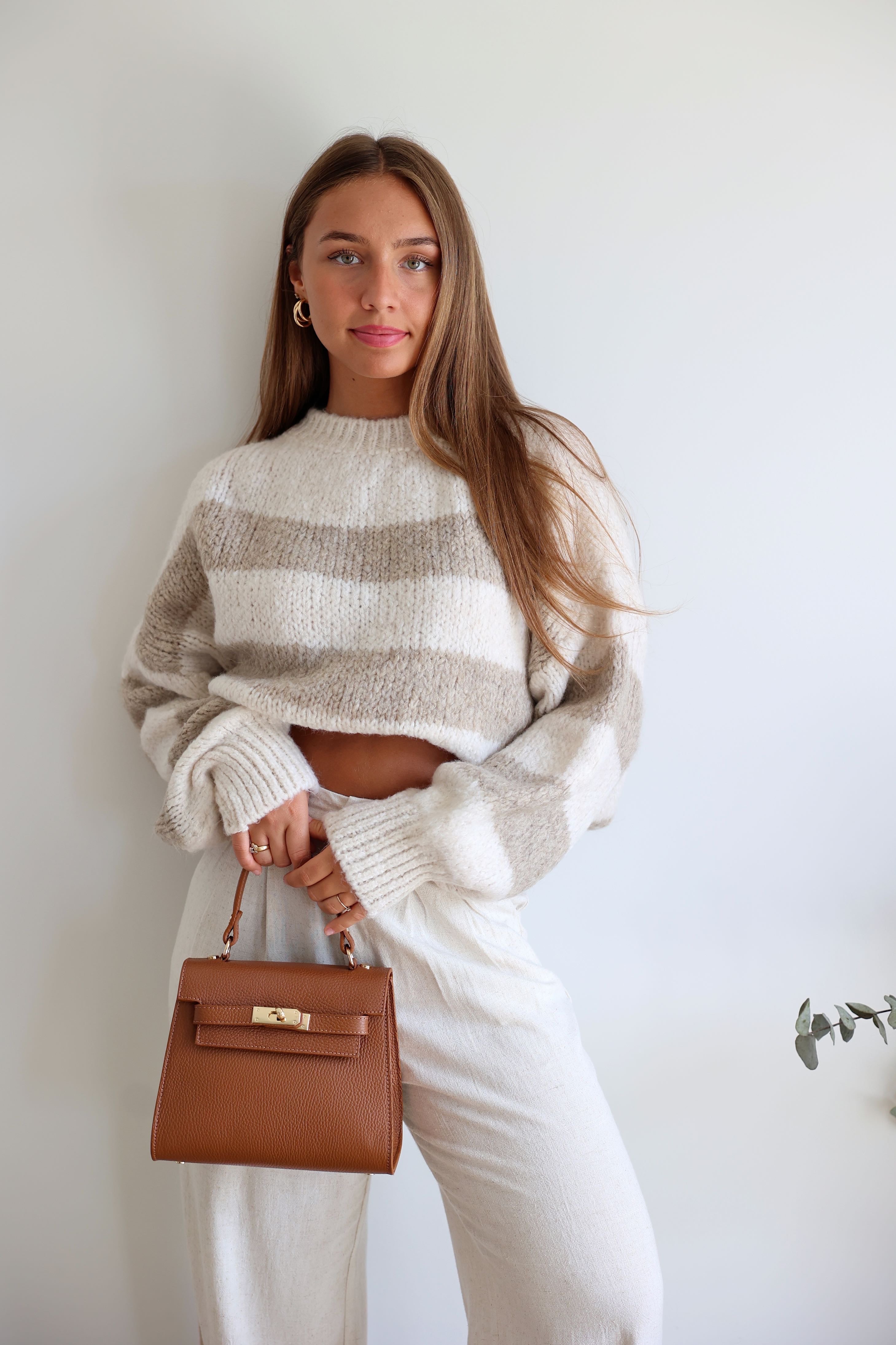 PULL CLOÉ - RAYÉ BEIGE ET BLANC