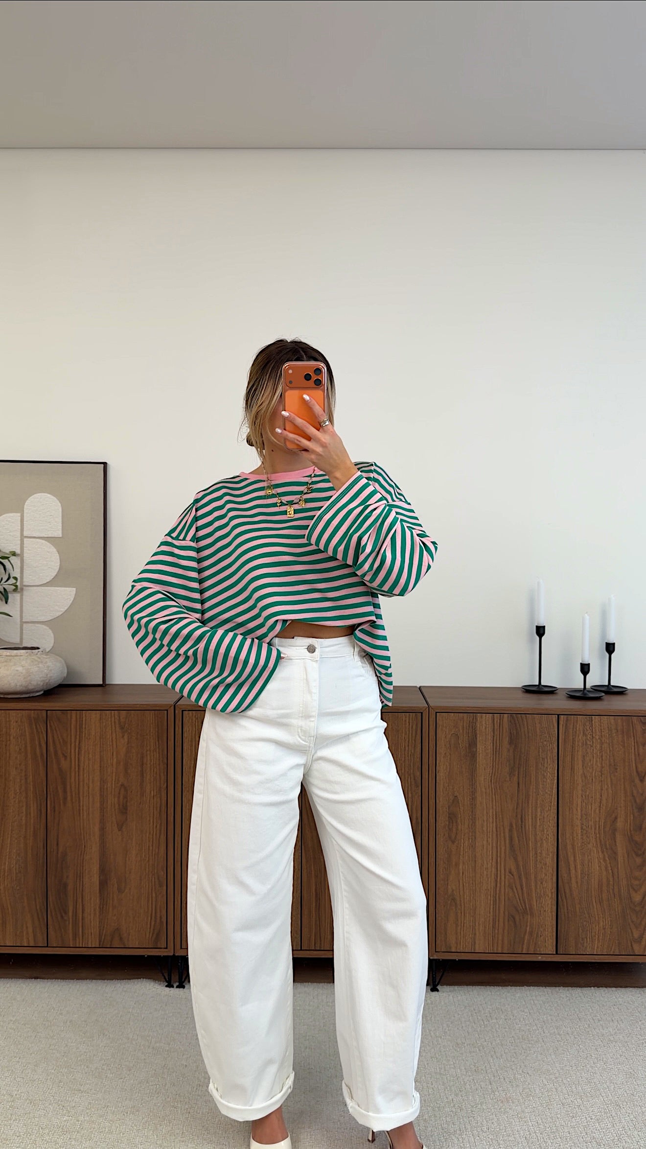 TOP MARINA - VERT ET ROSE